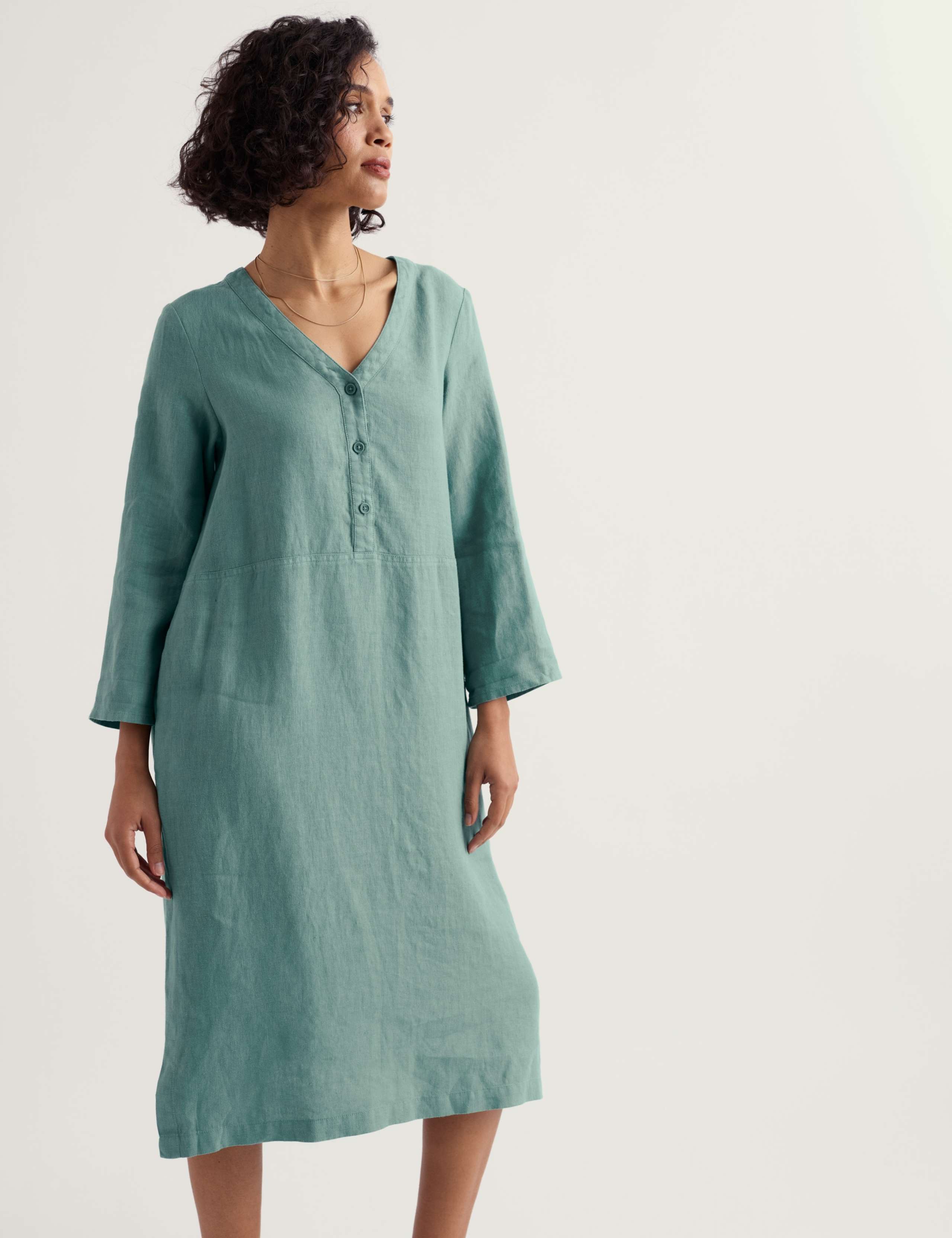 Pure Linen Midi Shift Dress 3 of 5