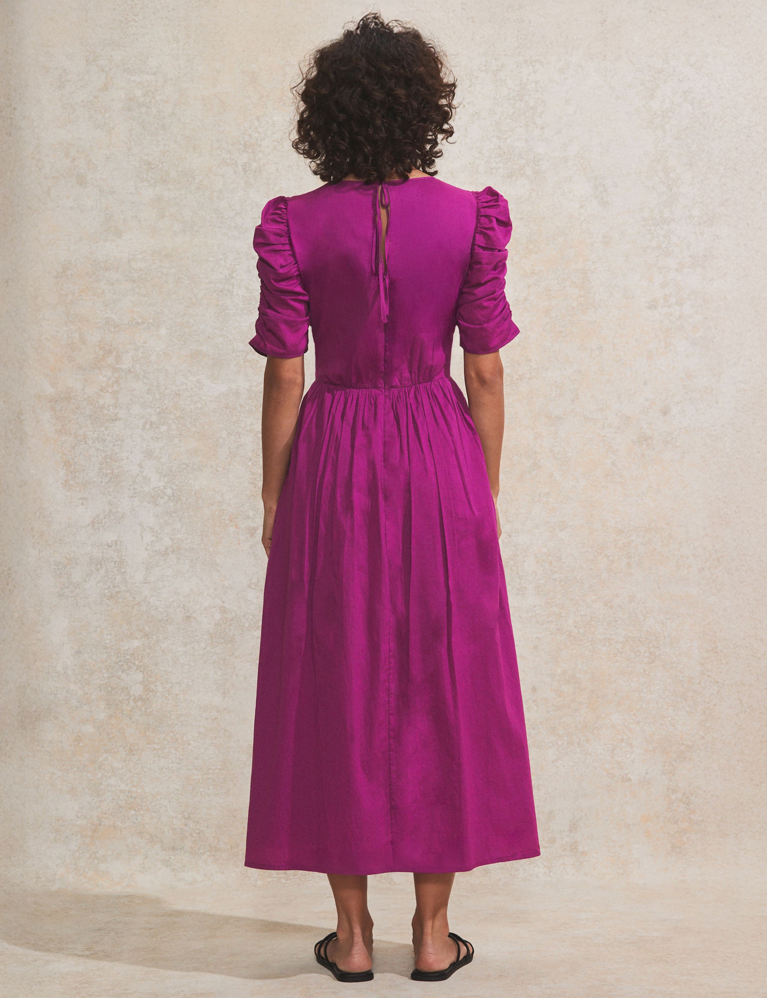 Pure Cotton Round Neck Midi Waisted Dress 3 of 6