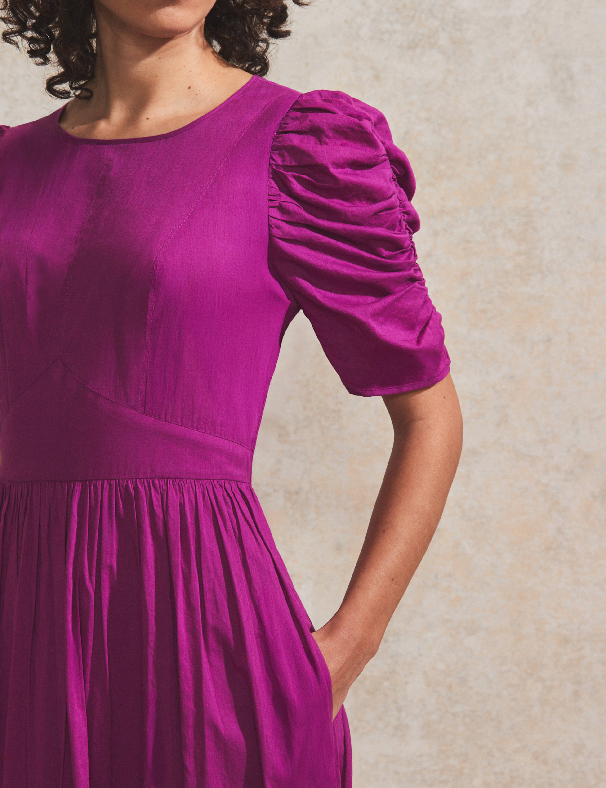 Pure Cotton Round Neck Midi Waisted Dress 4 of 6