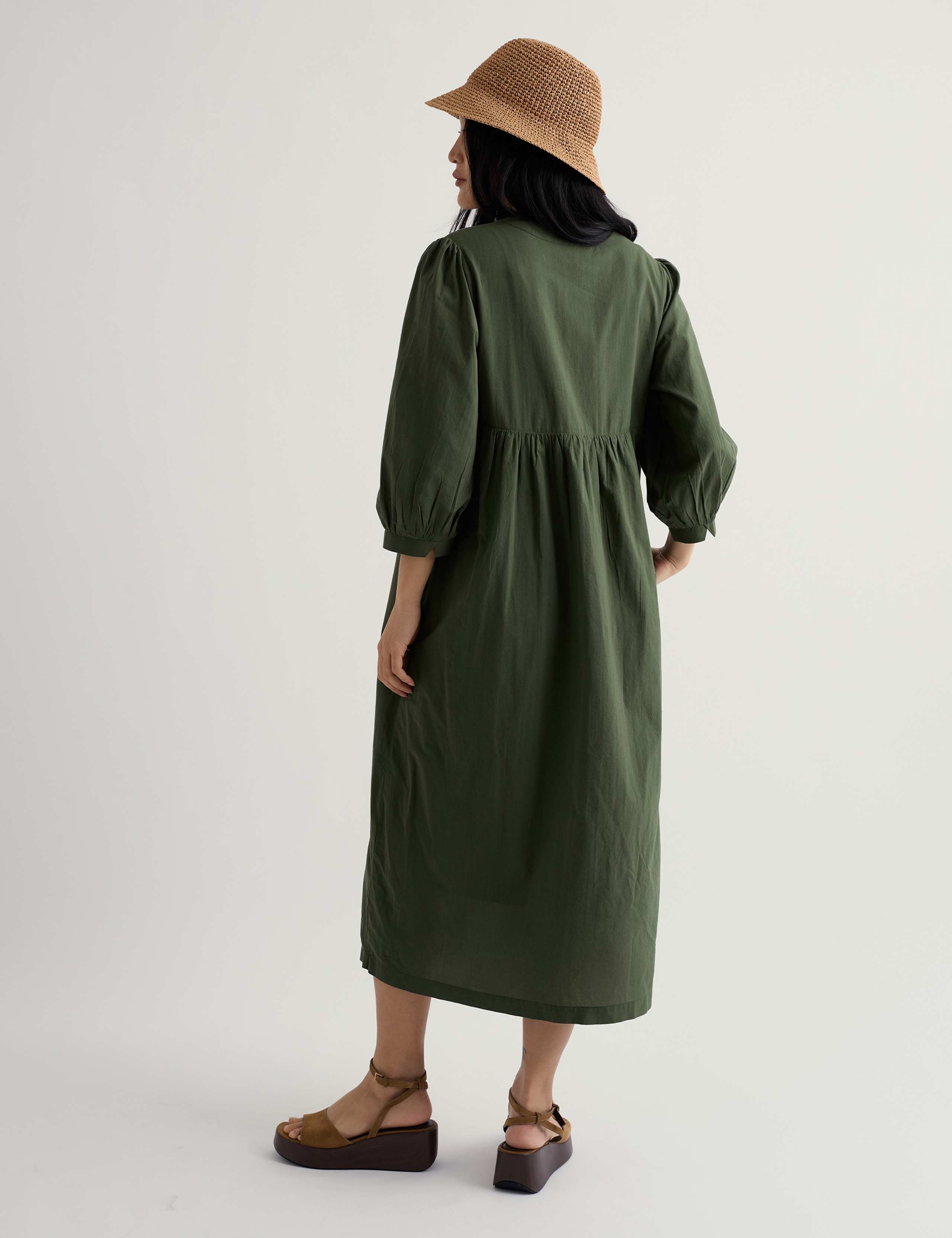 Pure Cotton V-Neck Midi Smock Dress 3 of 5
