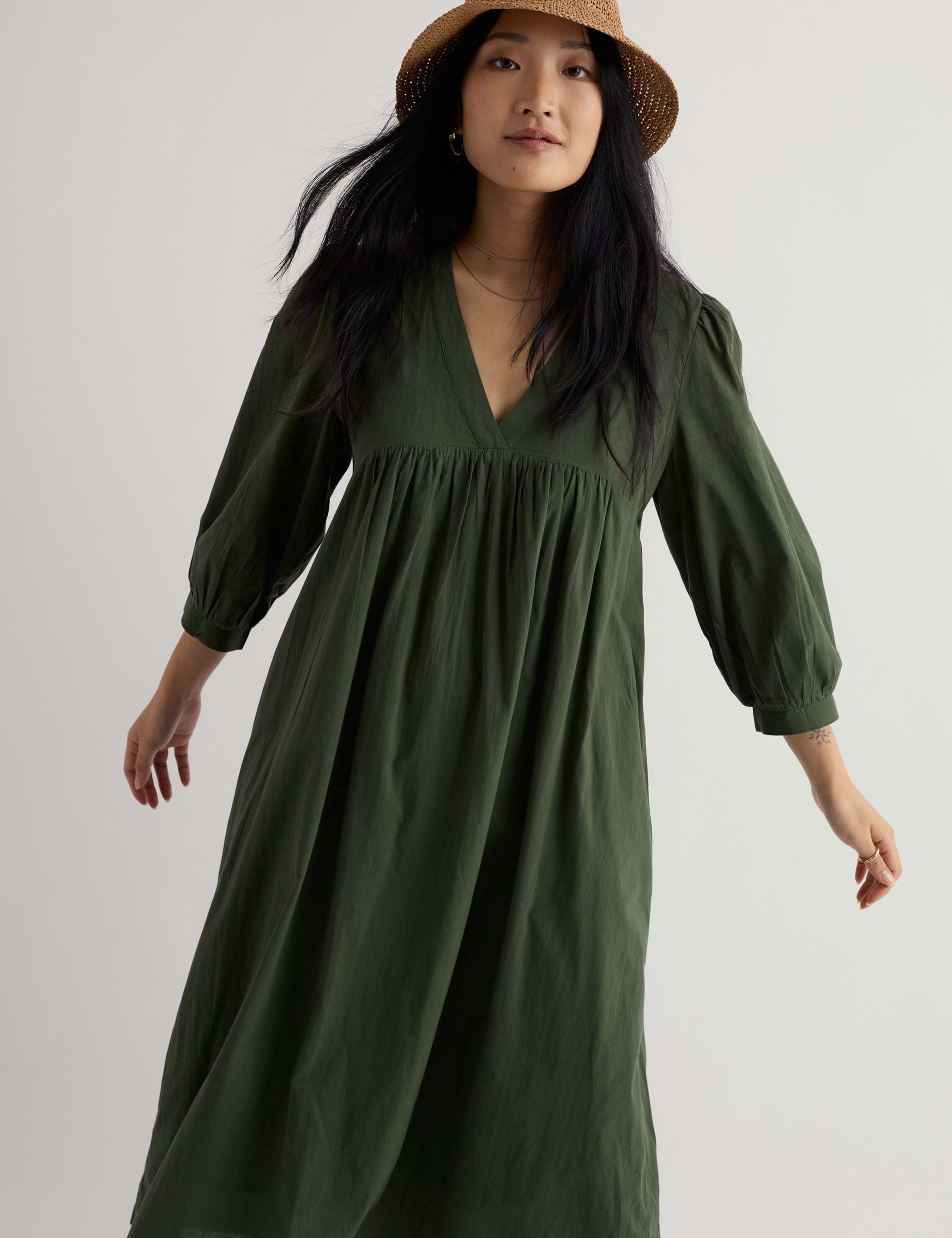 Pure Cotton V-Neck Midi Smock Dress 4 of 5