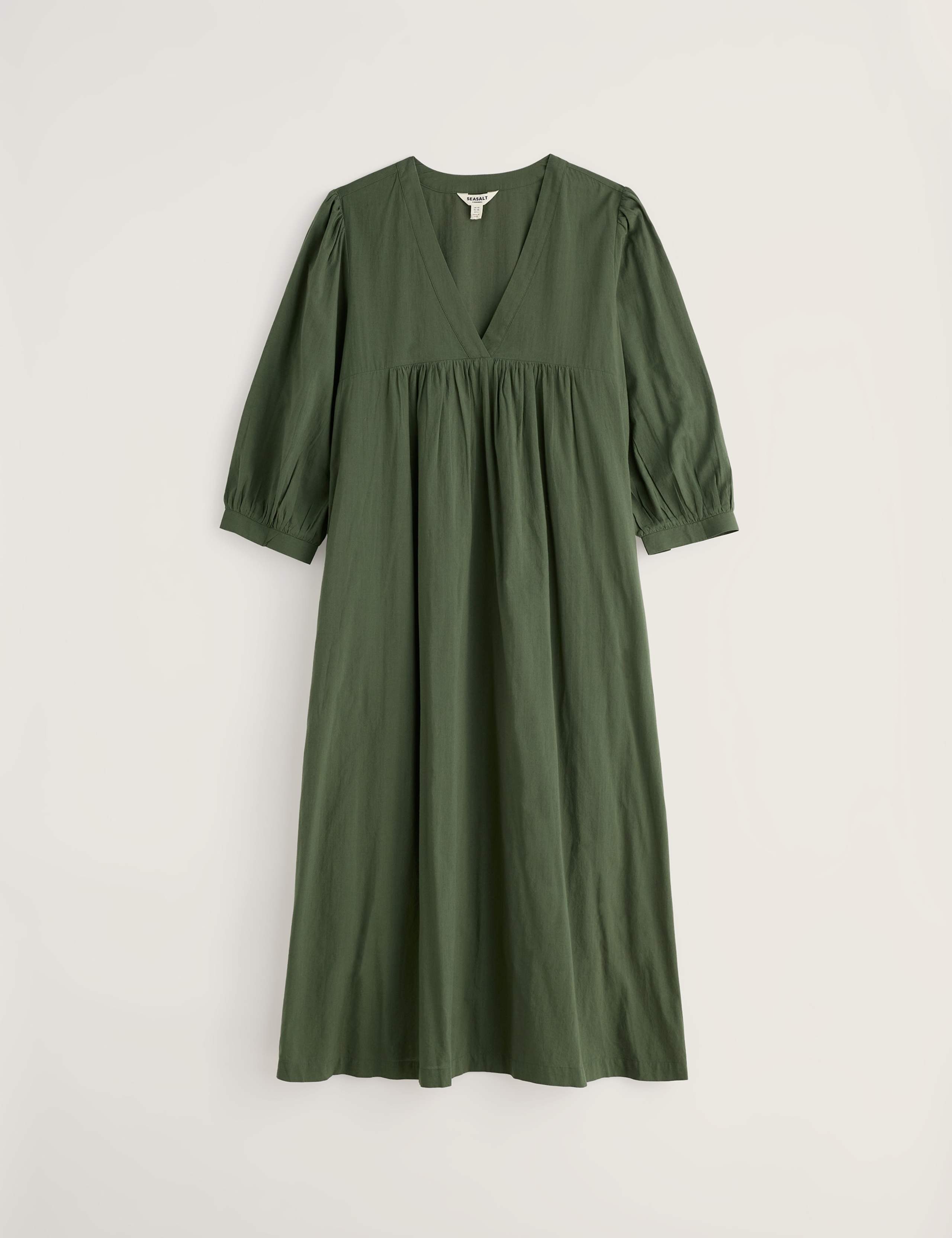 Pure Cotton V-Neck Midi Smock Dress 2 of 5