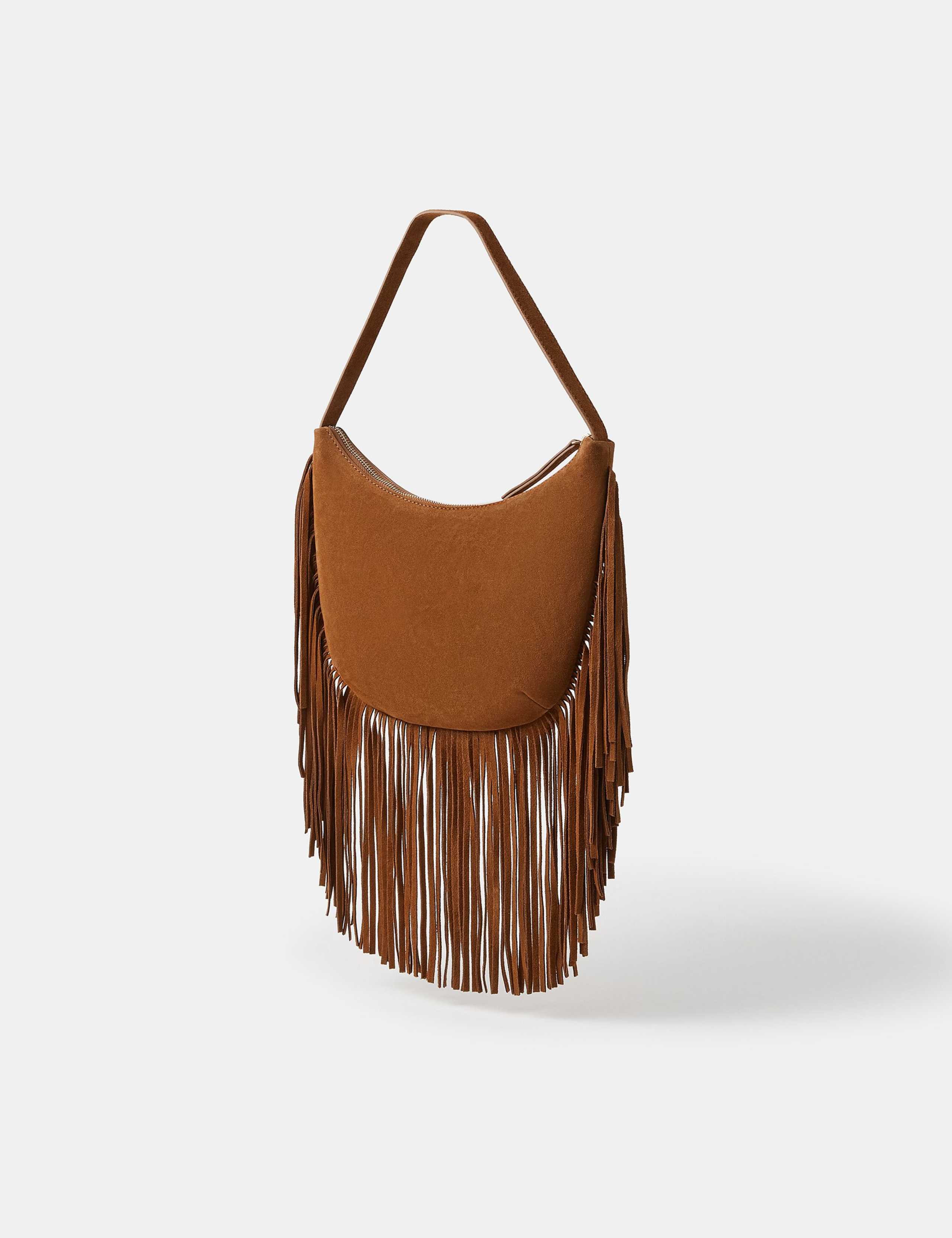Suede Fringed Scoop Shoulder Bag 2 of 4