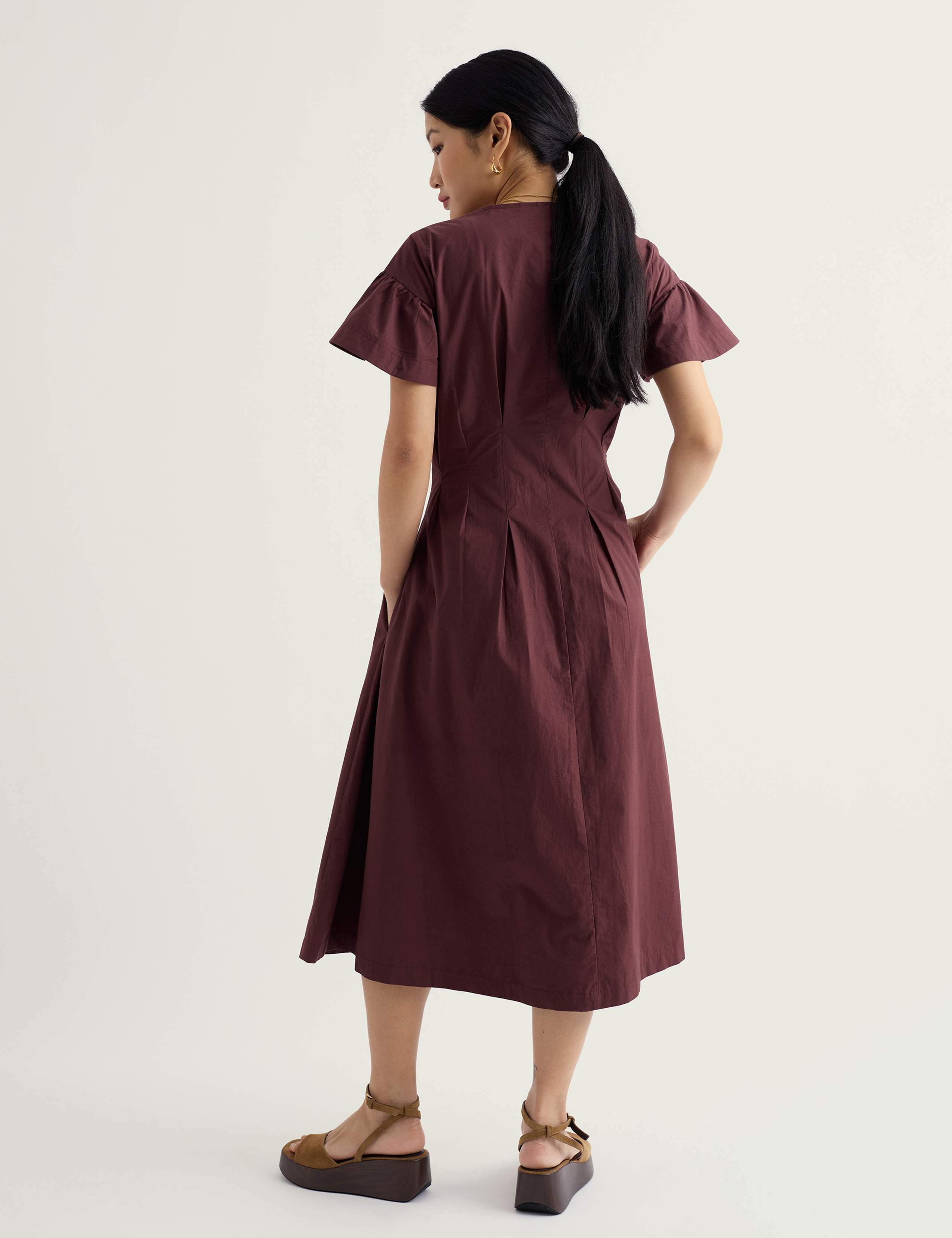 Pure Cotton V-Neck Midi Waisted Dress 3 of 5