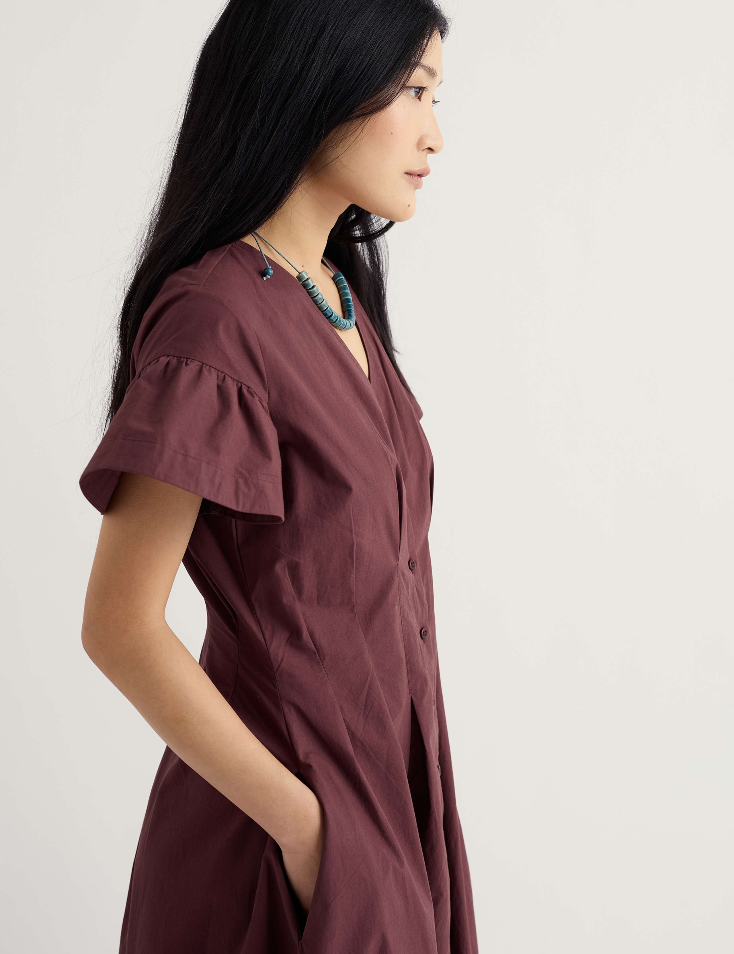 Pure Cotton V-Neck Midi Waisted Dress 5 of 5