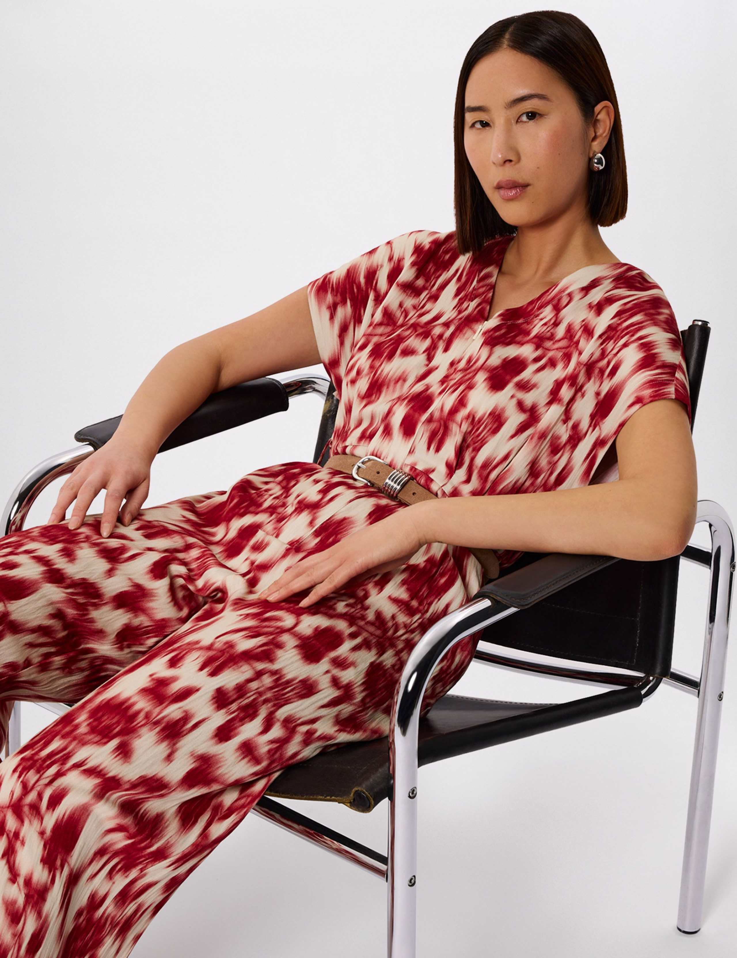 Floral V-Neck Belted Short Sleeve Jumpsuit 1 of 6