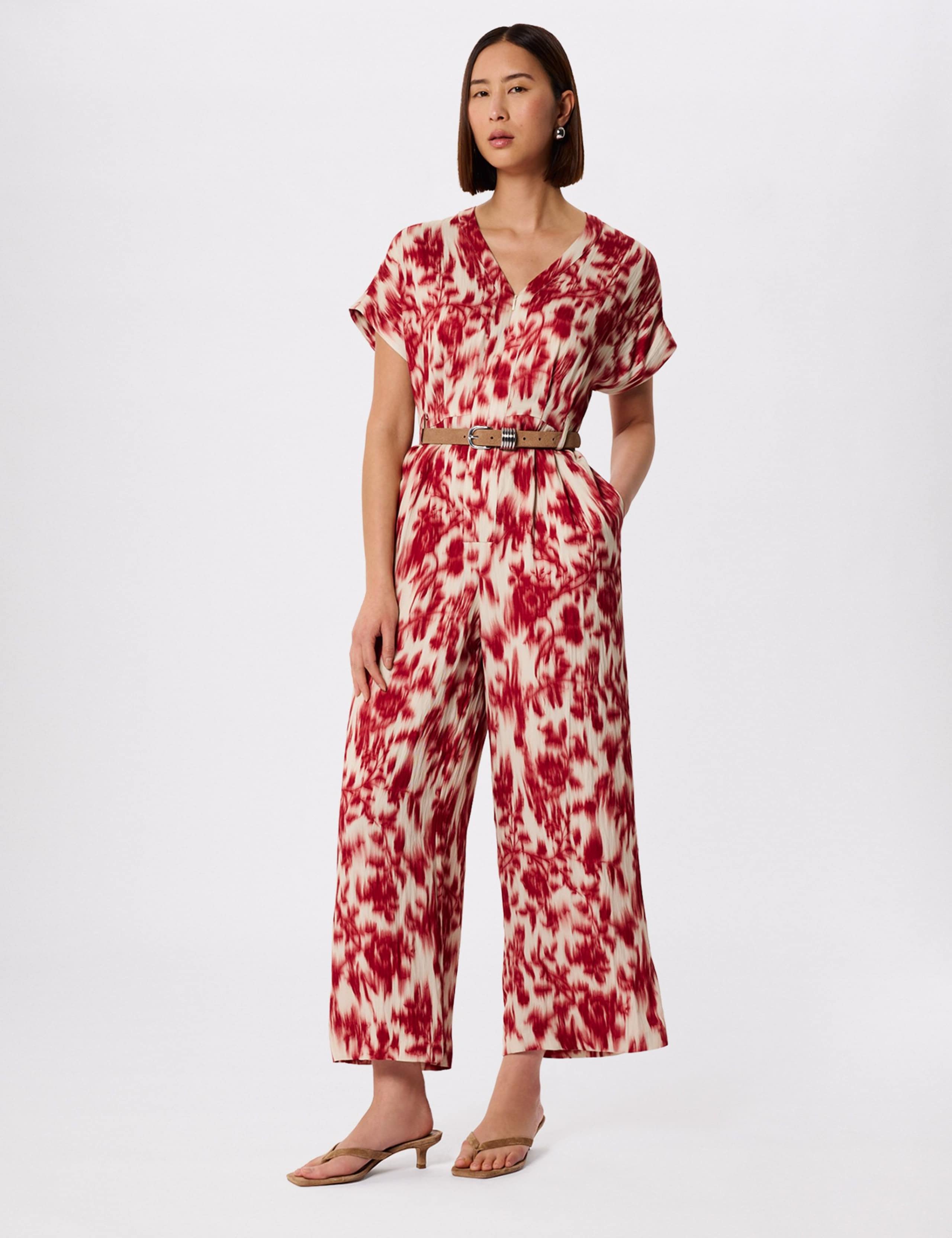 Floral V-Neck Belted Short Sleeve Jumpsuit 3 of 6