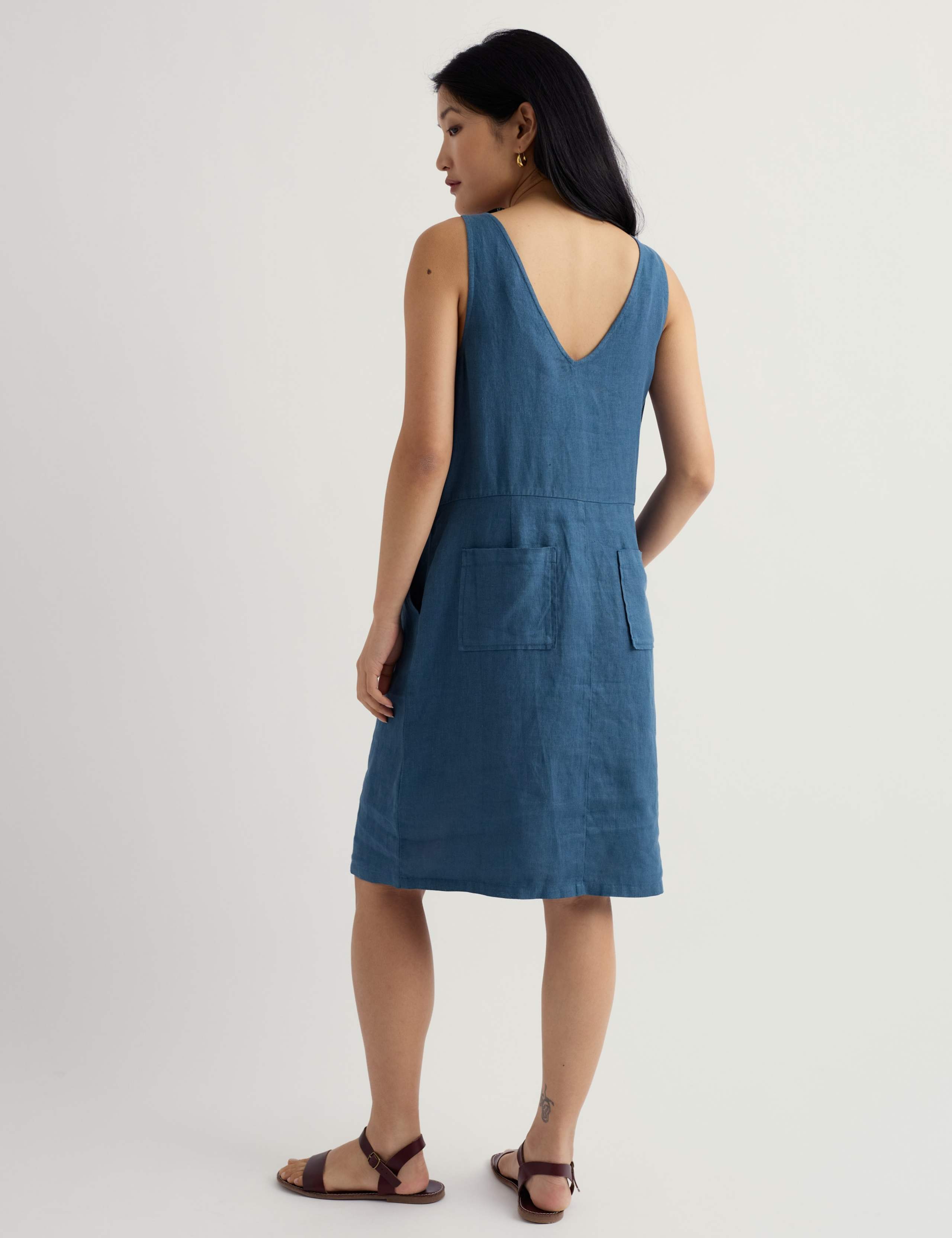 Pure Linen Knee Length Shift Dress 3 of 5