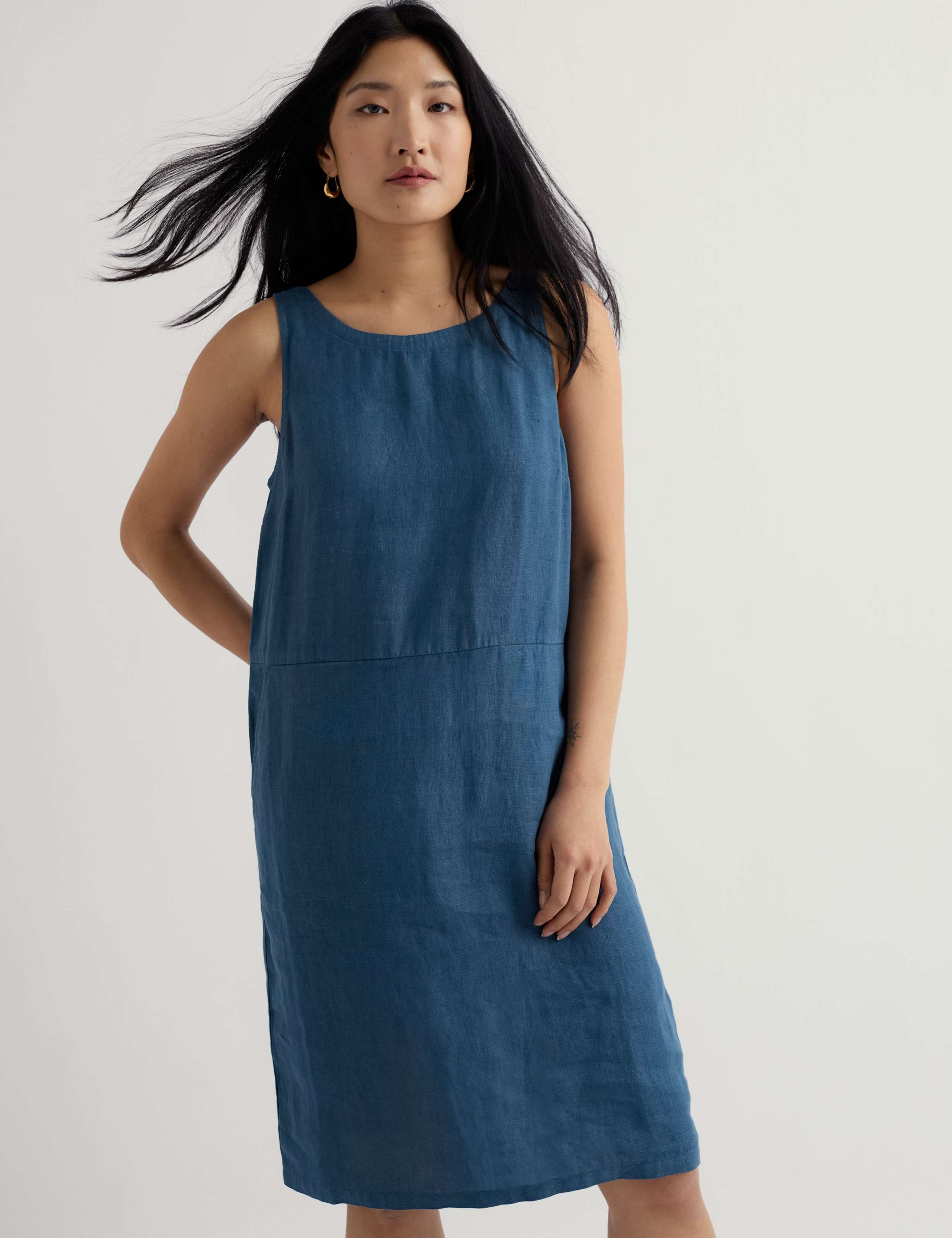 Pure Linen Knee Length Shift Dress 4 of 5