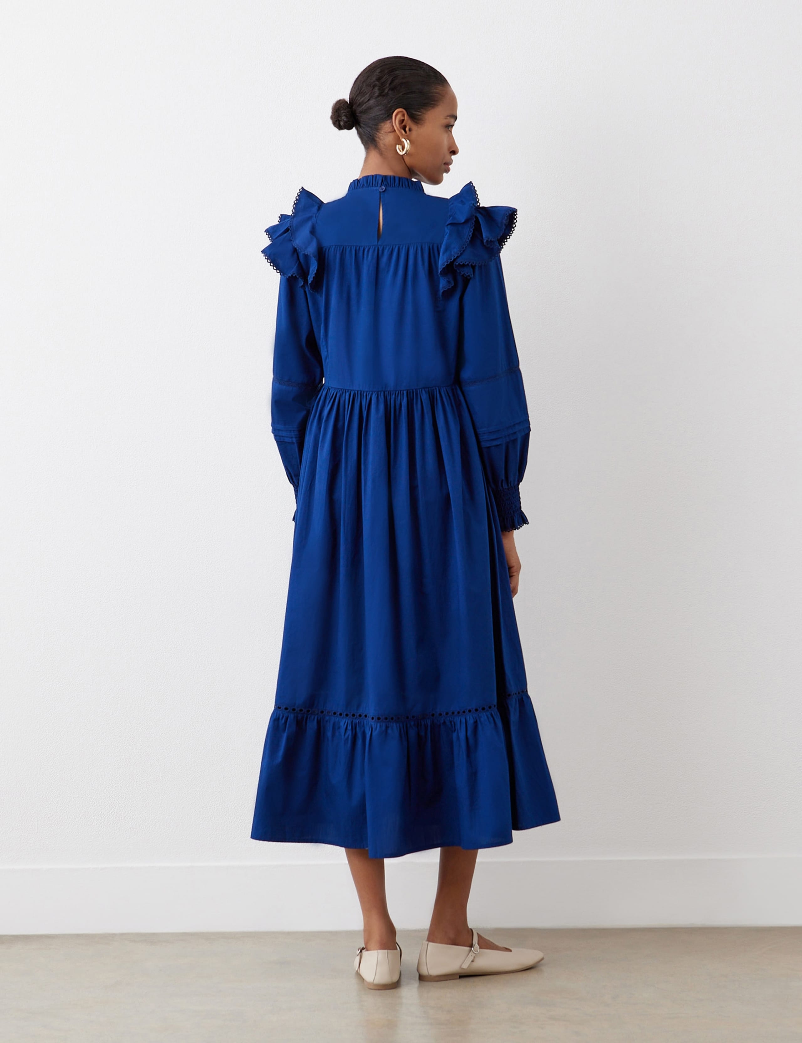 Pure Cotton Ruffle Shoulder Midi Dress 3 of 4