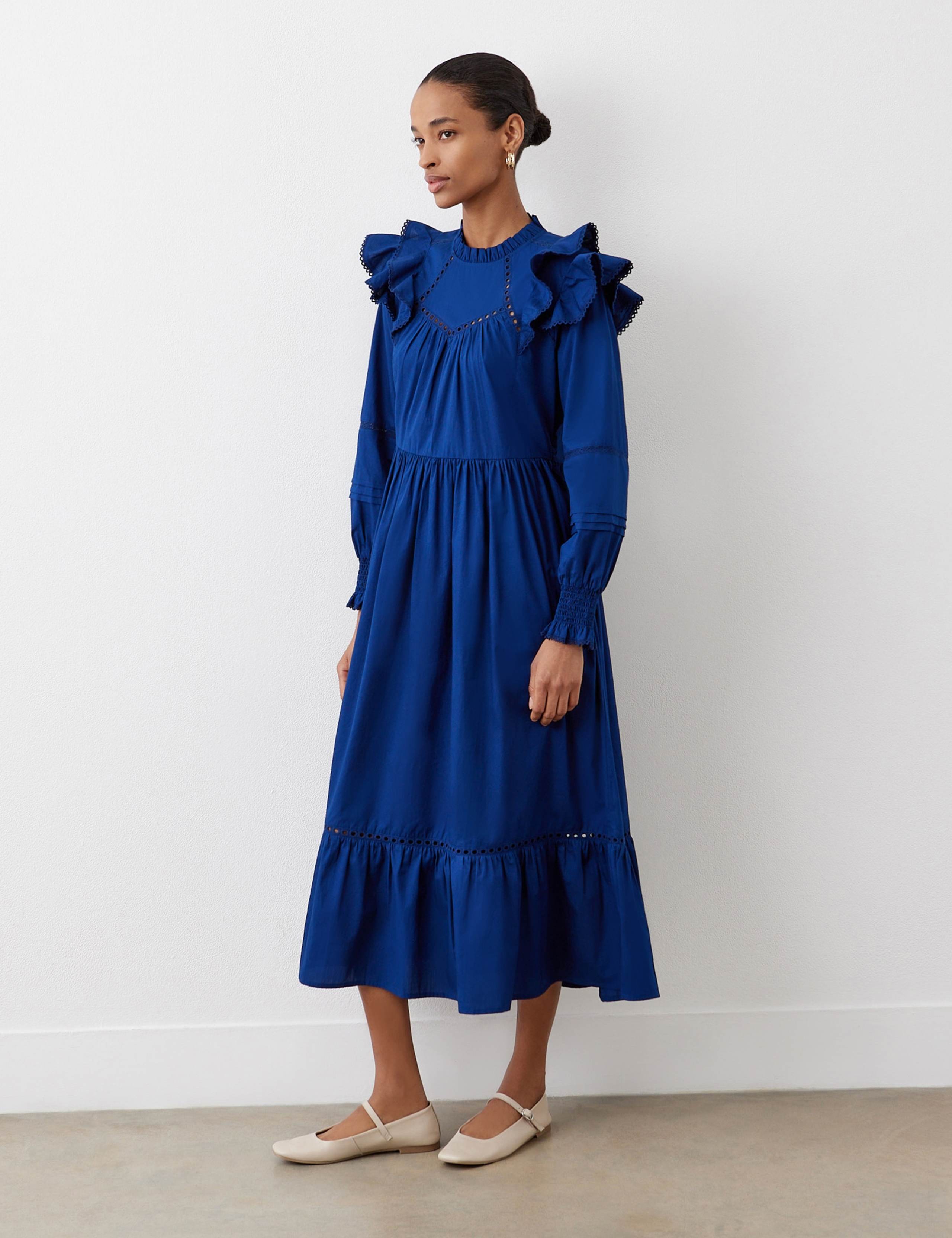 Pure Cotton Ruffle Shoulder Midi Dress 4 of 4