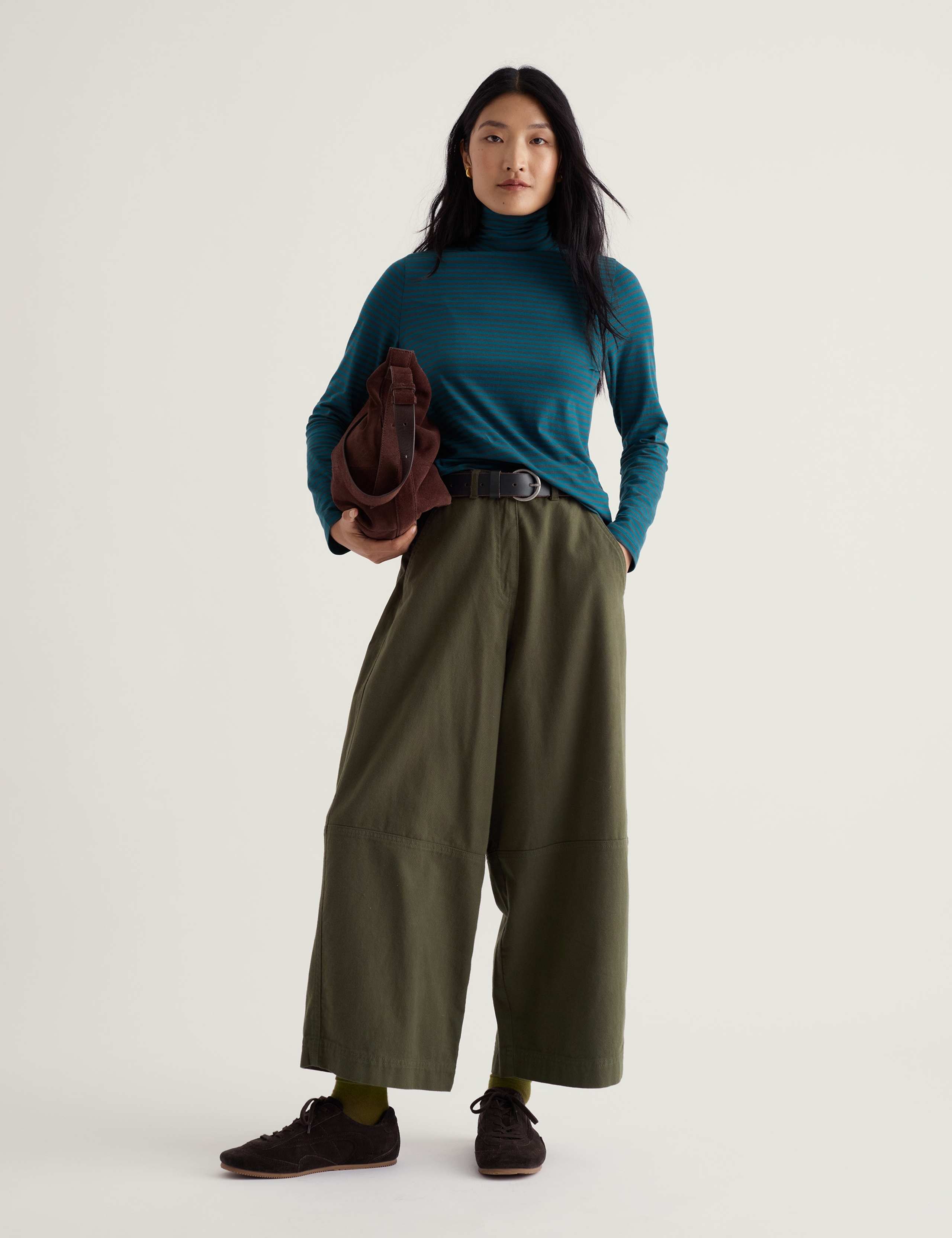 Cotton Rich Striped Roll Neck Regular Fit Top 1 of 5