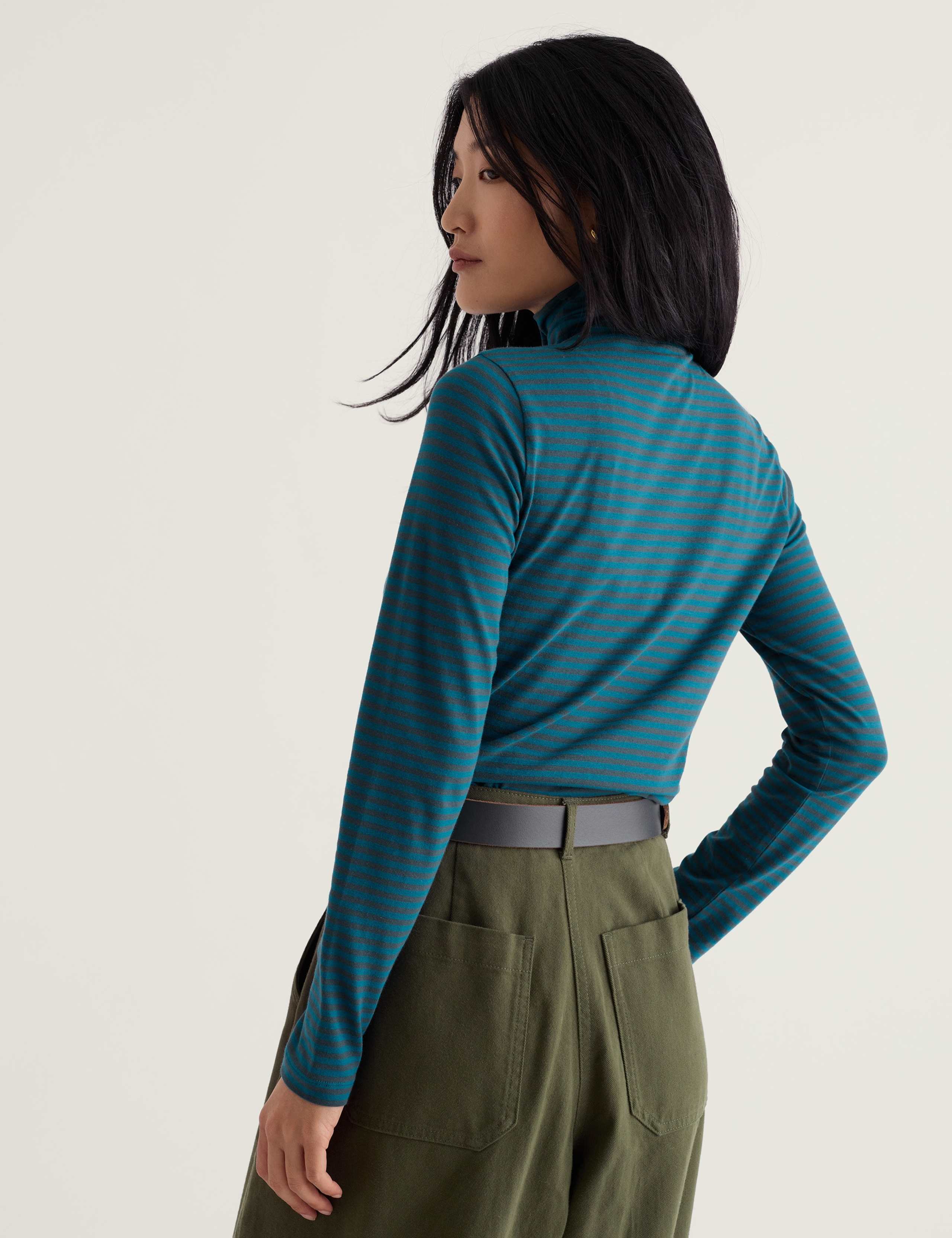 Cotton Rich Striped Roll Neck Regular Fit Top 4 of 5