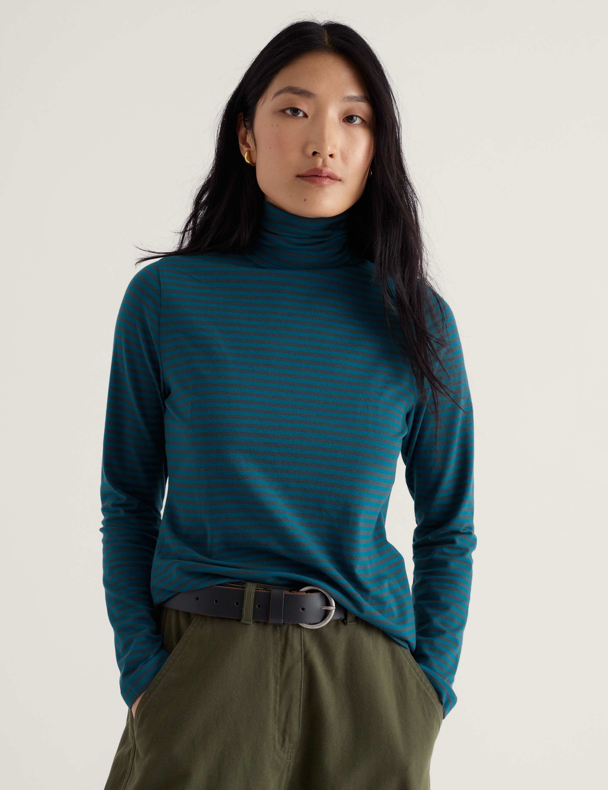 Cotton Rich Striped Roll Neck Regular Fit Top 5 of 5