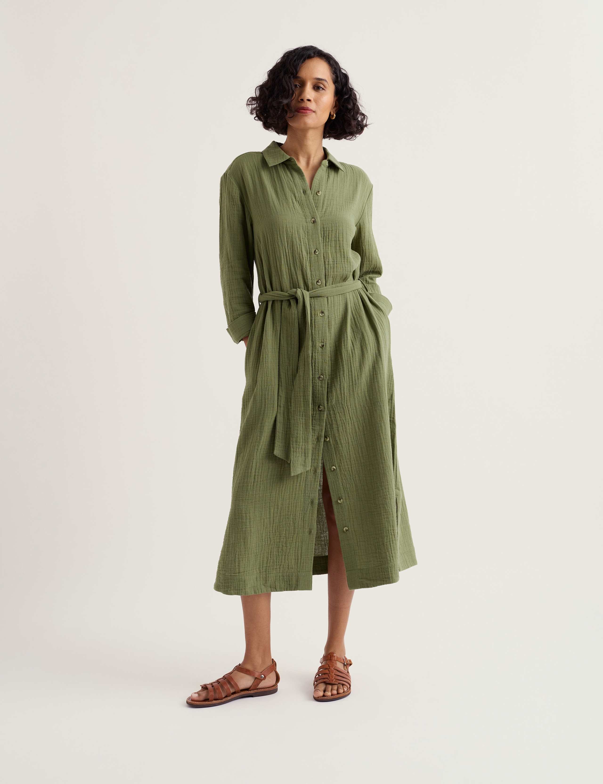 Pure Cotton Textured Midi Shirt Dress 1 of 5