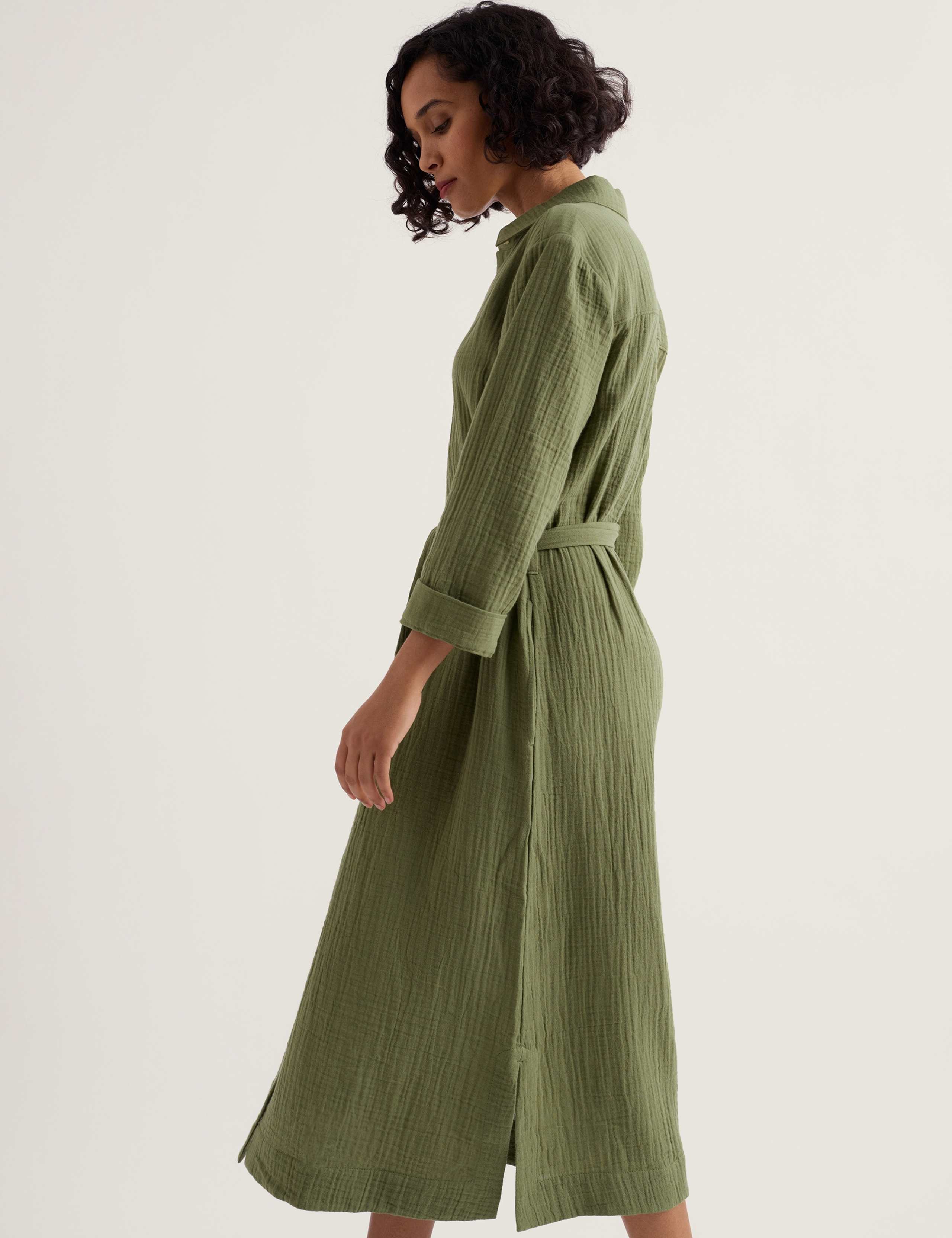 Pure Cotton Textured Midi Shirt Dress 3 of 5