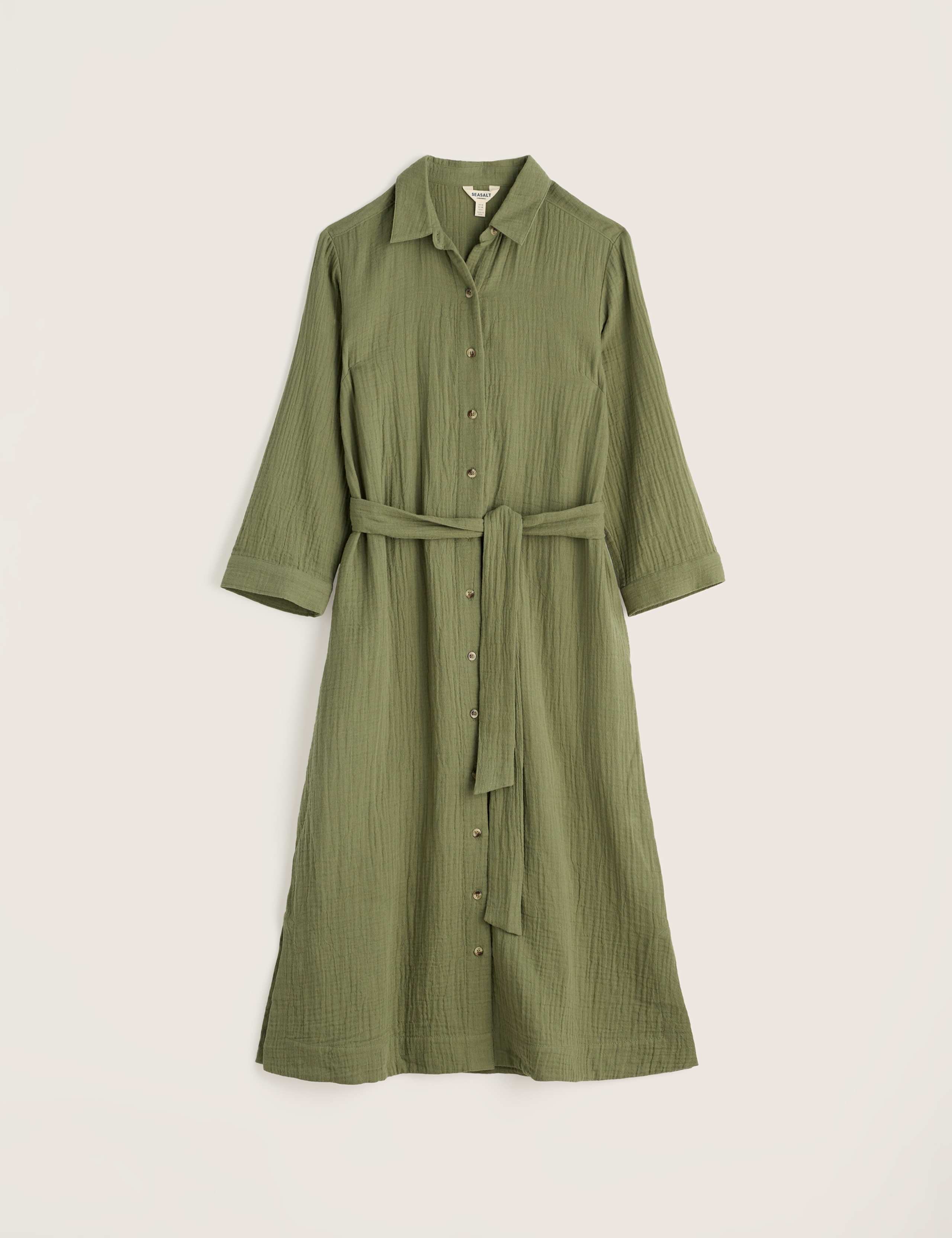 Pure Cotton Textured Midi Shirt Dress 2 of 5