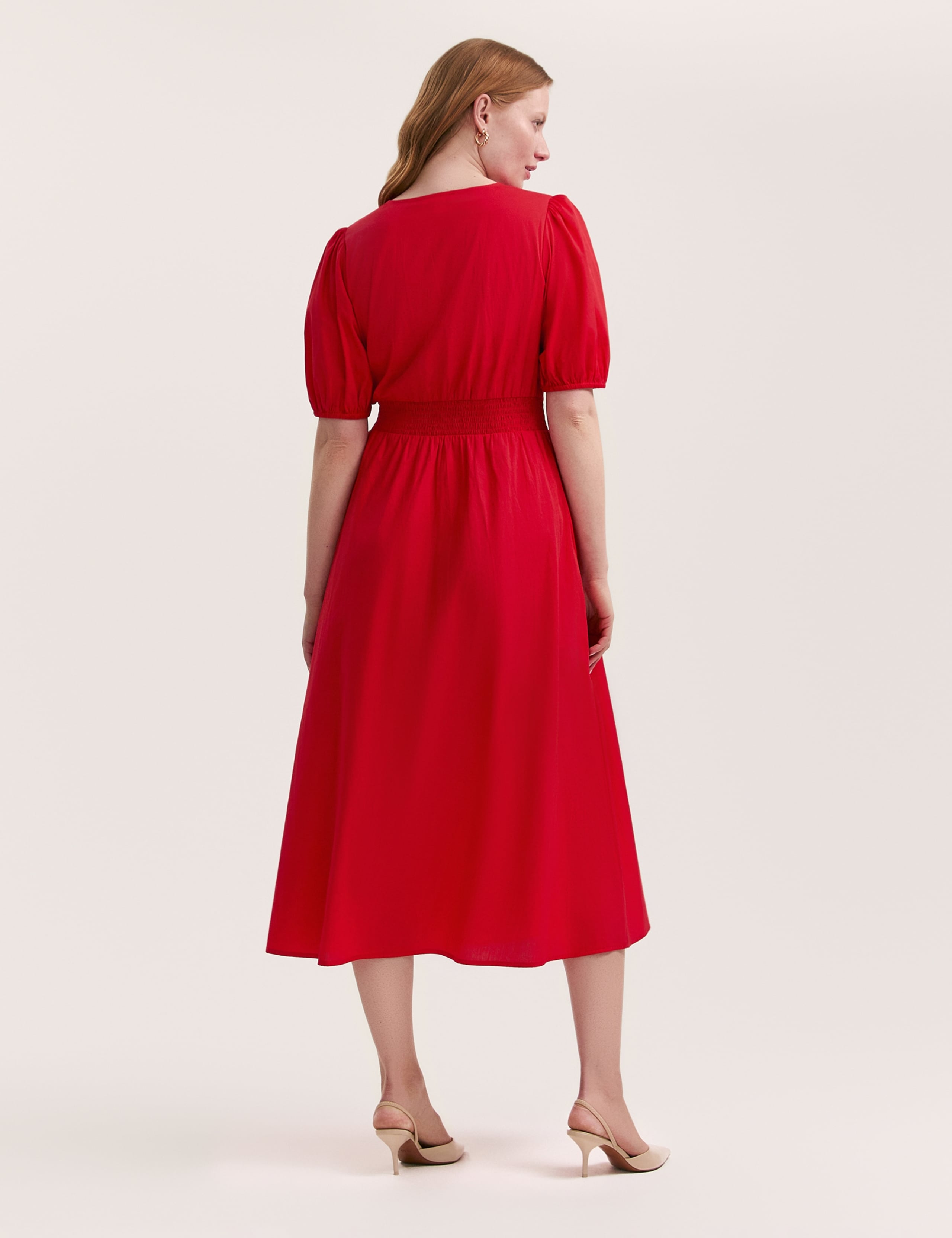 Pure Cotton V-Neck Midi Tea Dress 3 of 4