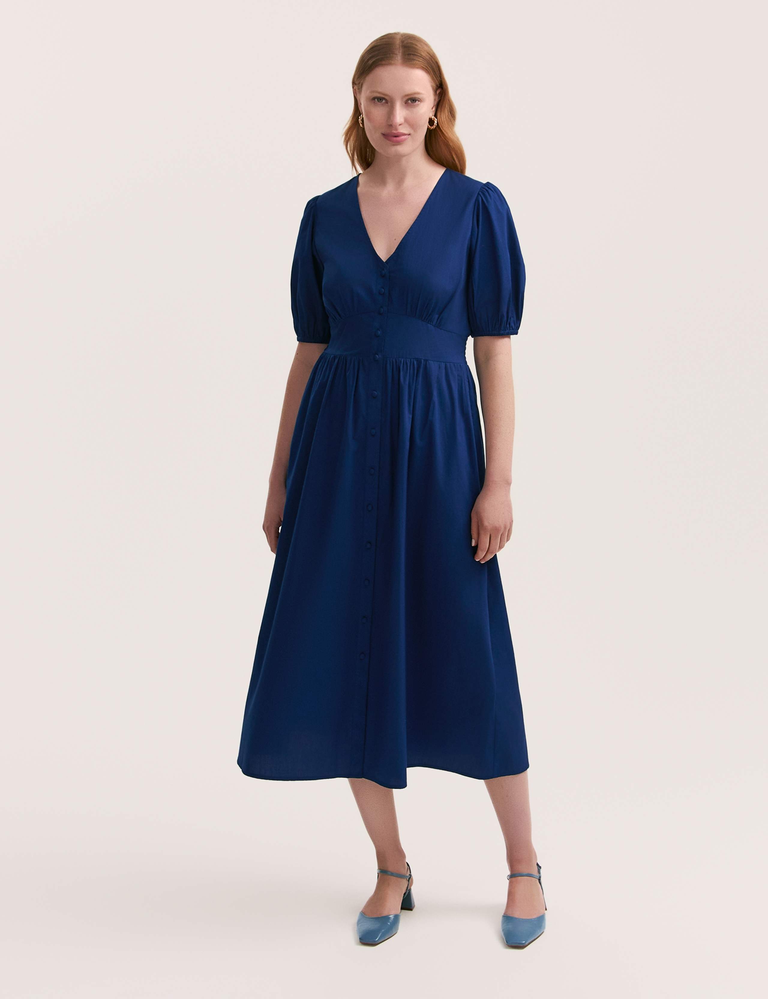 Pure Cotton V-Neck Midi Tea Dress 2 of 5