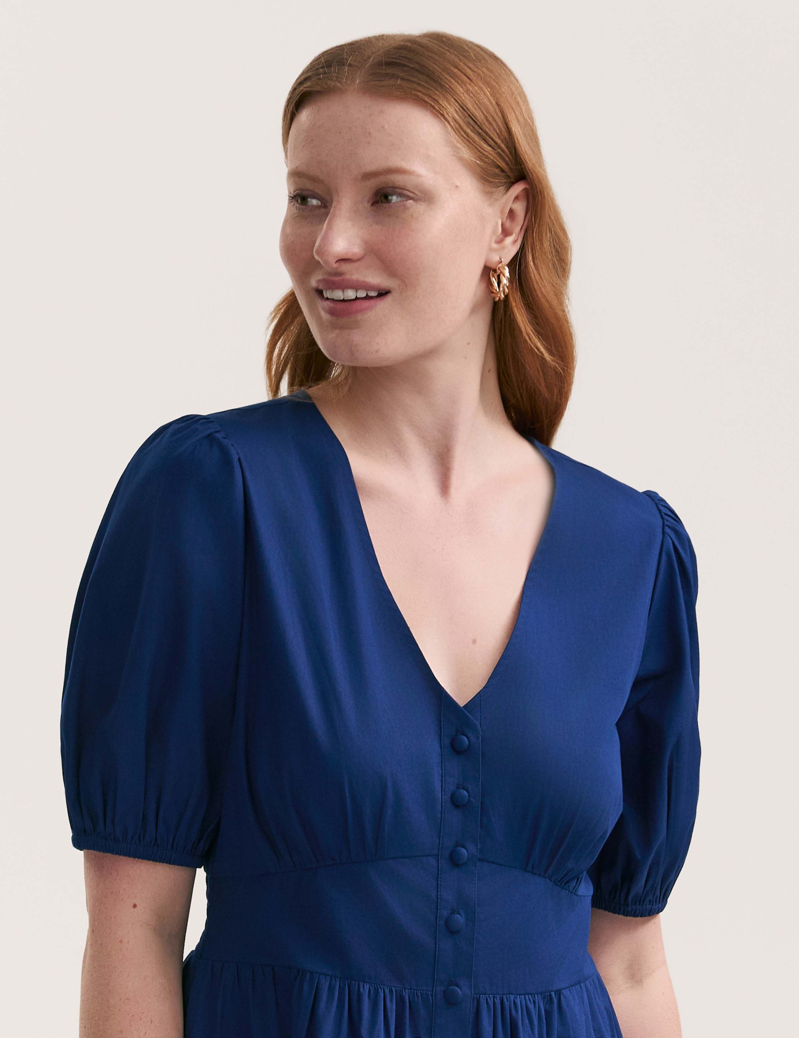 Pure Cotton V-Neck Midi Tea Dress 3 of 5