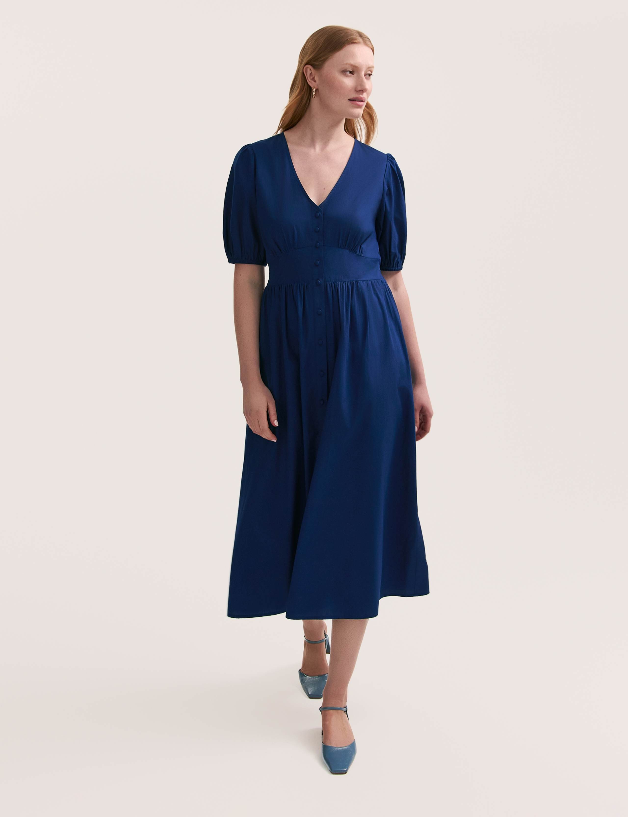 Pure Cotton V-Neck Midi Tea Dress 4 of 5