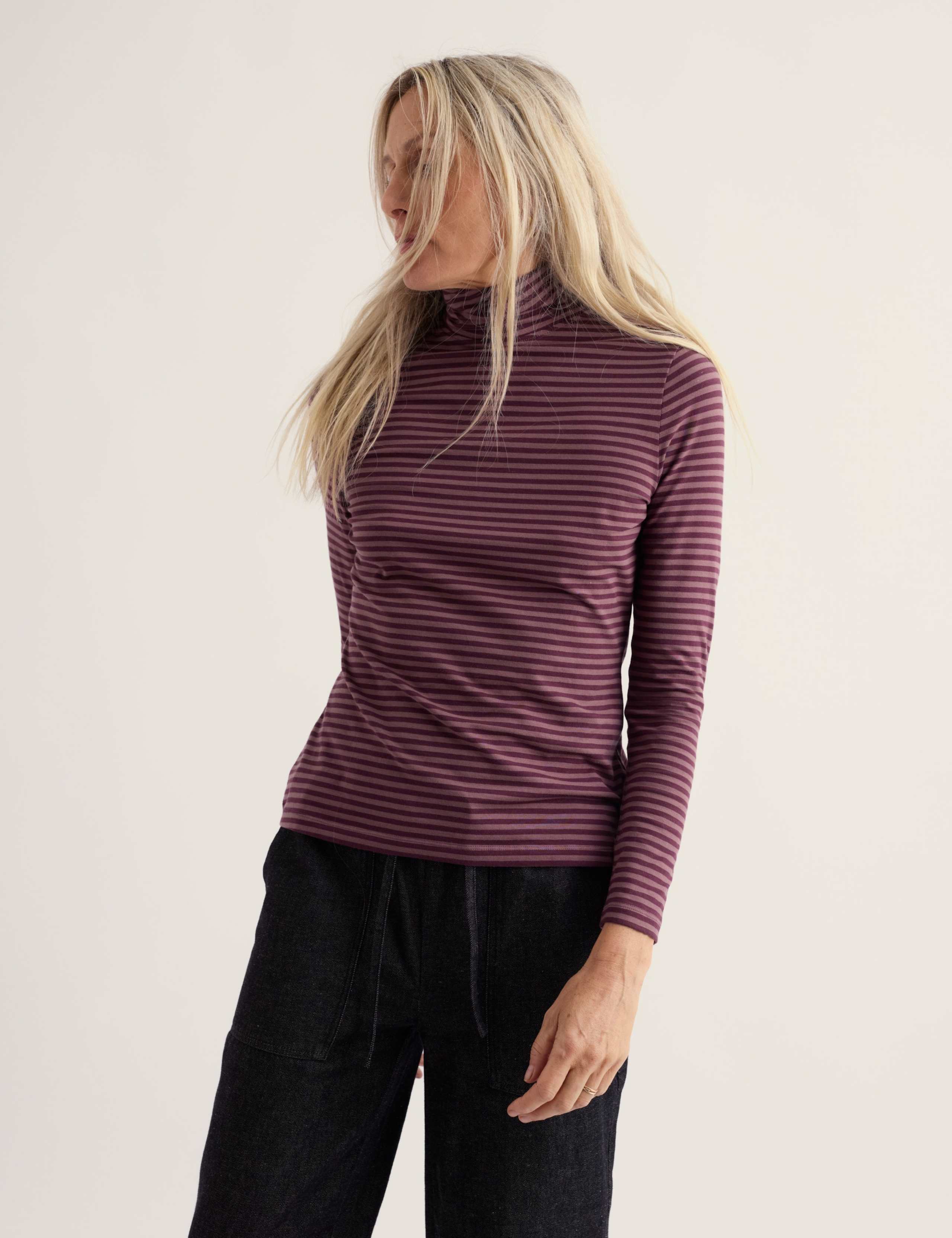 Cotton Rich Striped Roll Neck Top 1 of 5