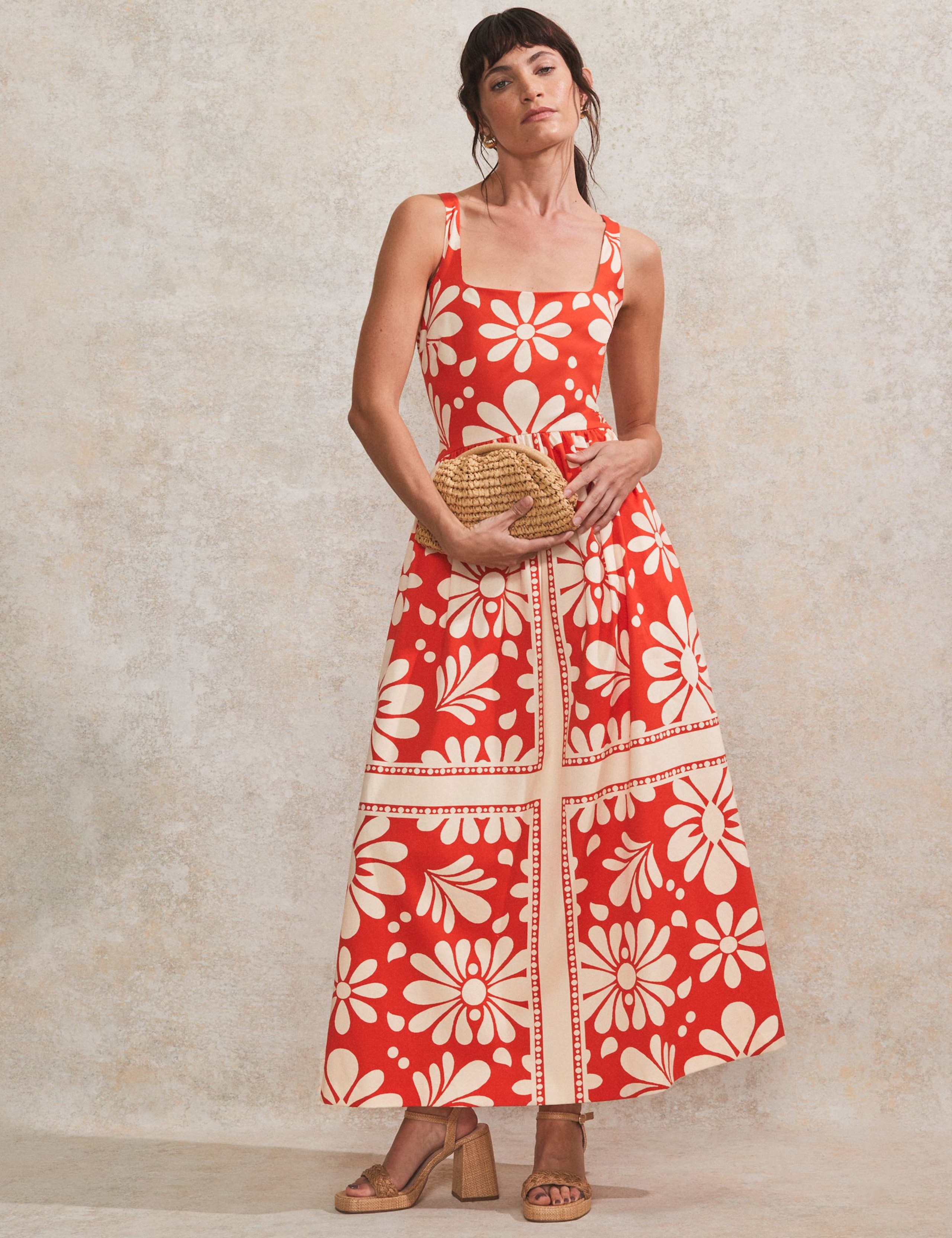 Cotton Rich Printed Midaxi Waisted Dress 2 of 5