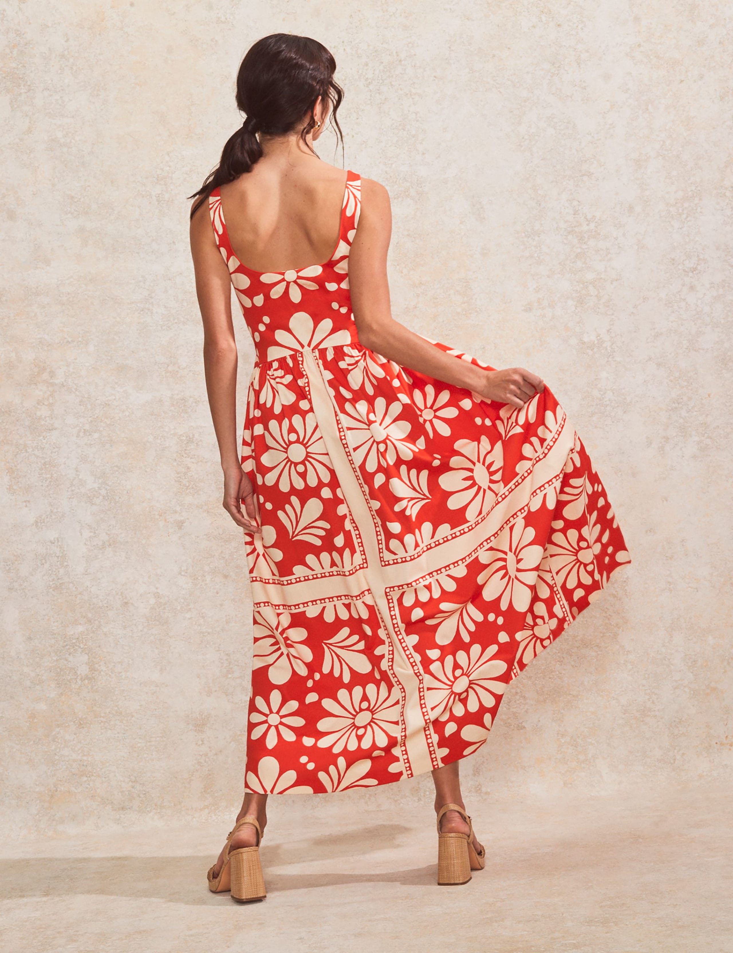 Cotton Rich Printed Midaxi Waisted Dress 3 of 5