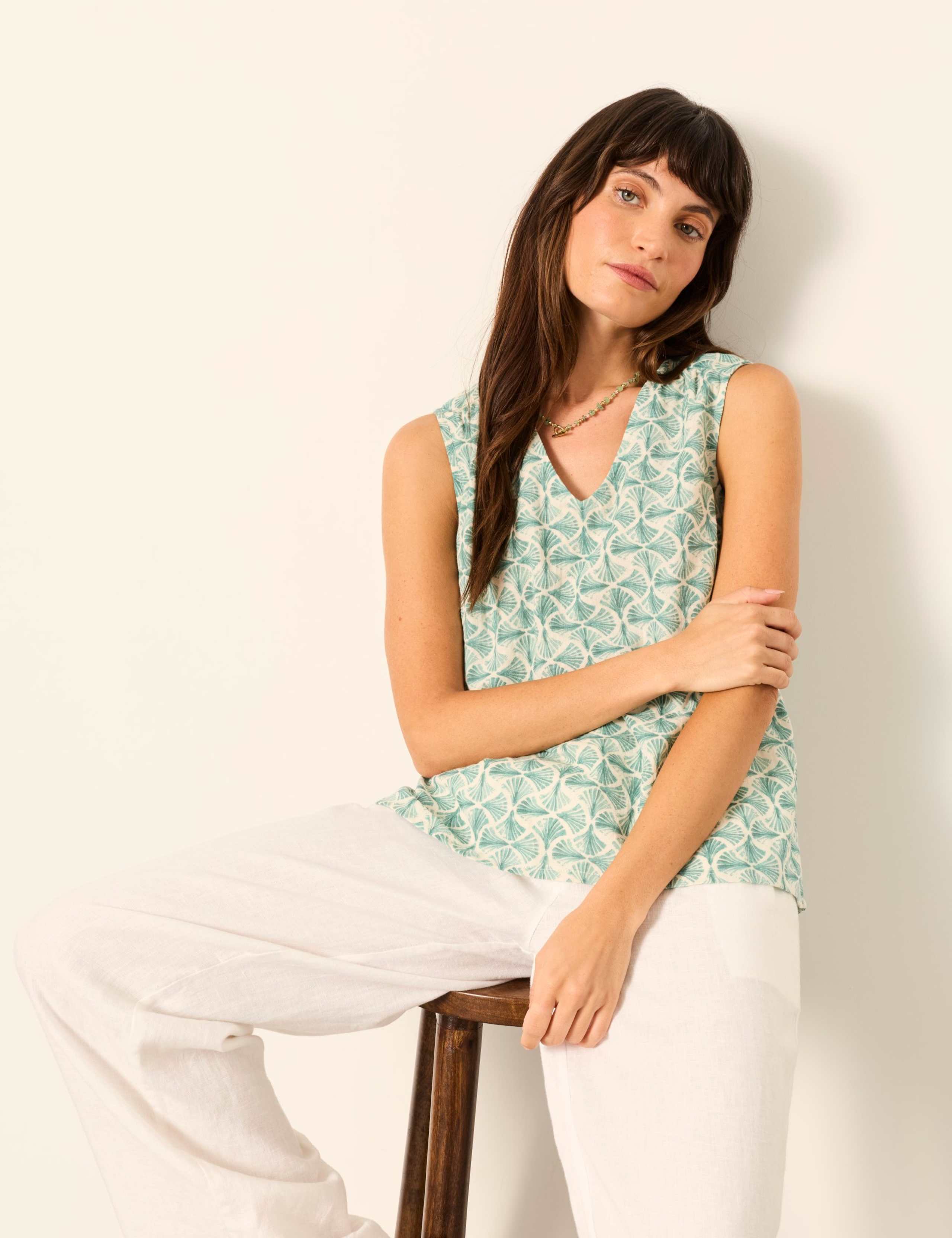 Pure Cotton Geometric V-Neck Cami Top 4 of 6