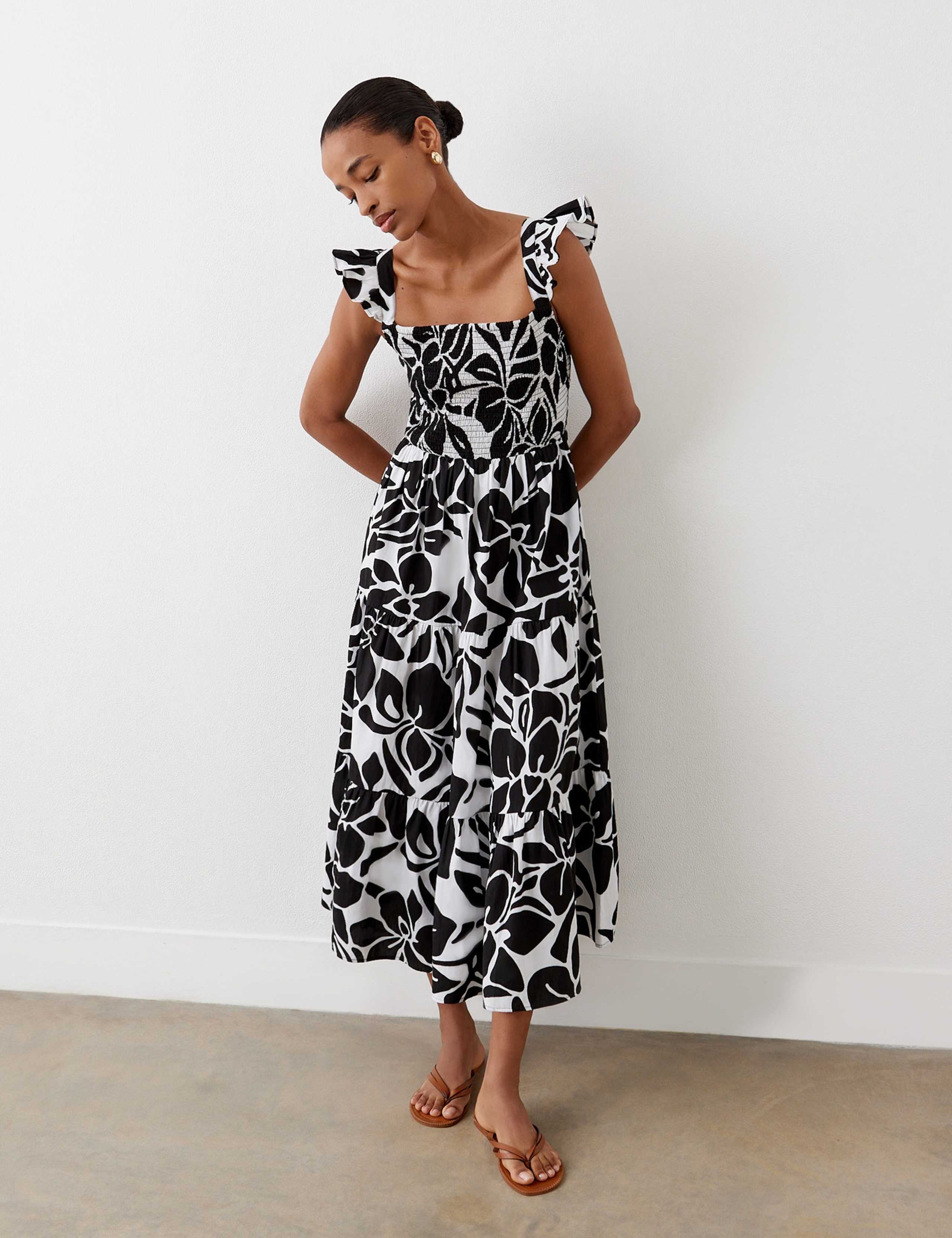 Pure Cotton Floral Midi Tiered Dress 2 of 5