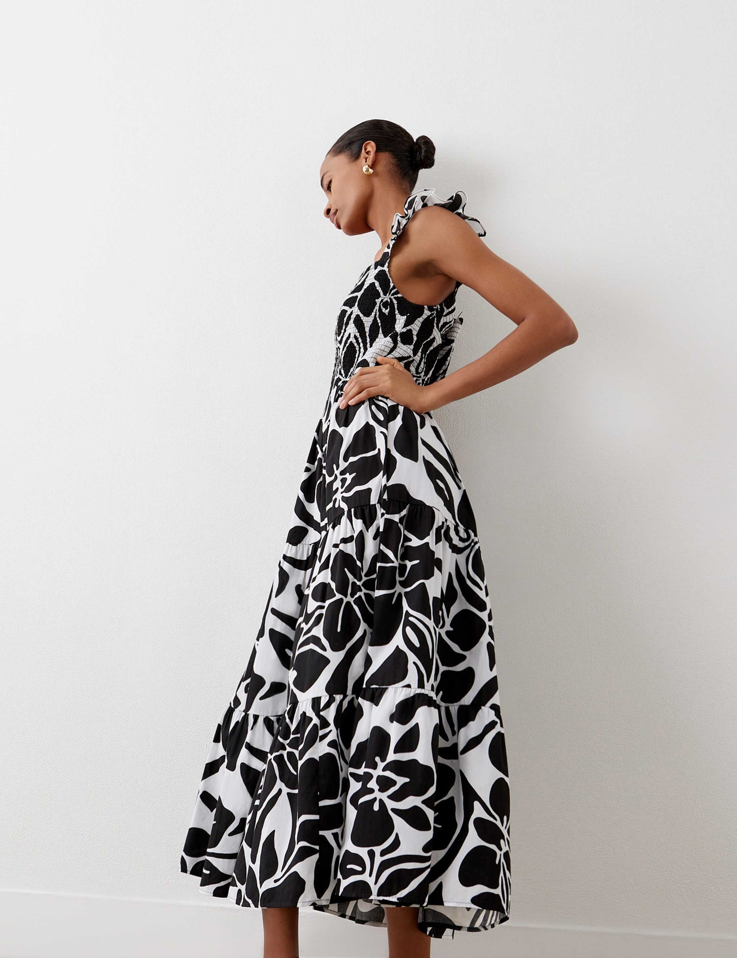 Pure Cotton Floral Midi Tiered Dress 3 of 5