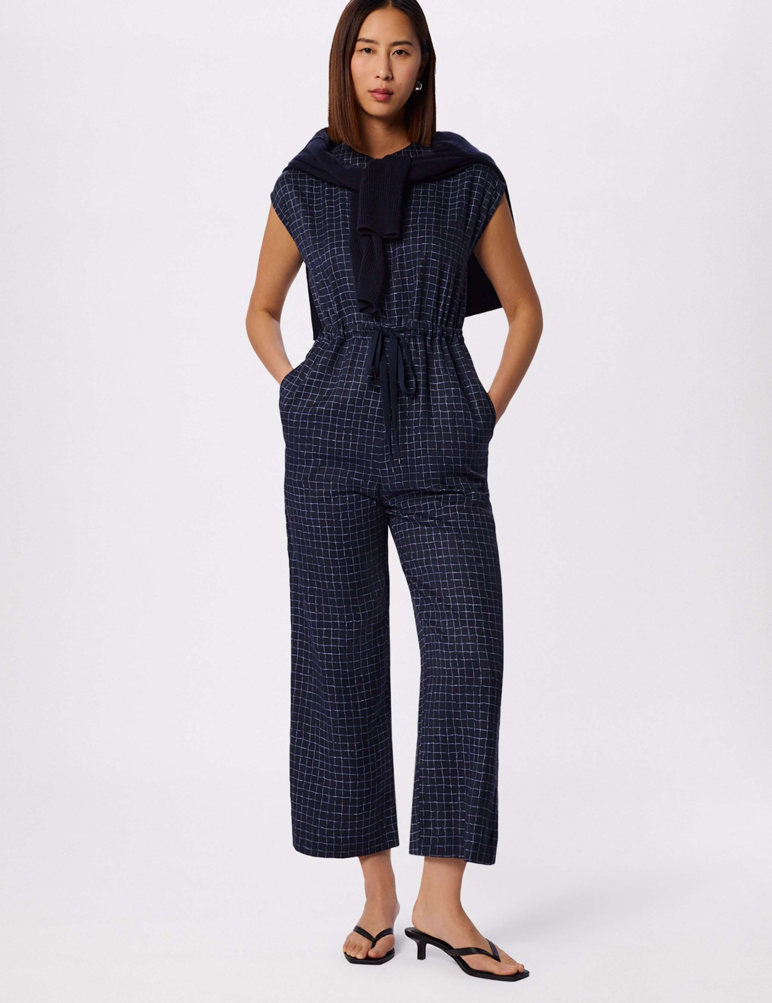 Pure Lyocell Checked Sleeveless Jumpsuit 1 of 6