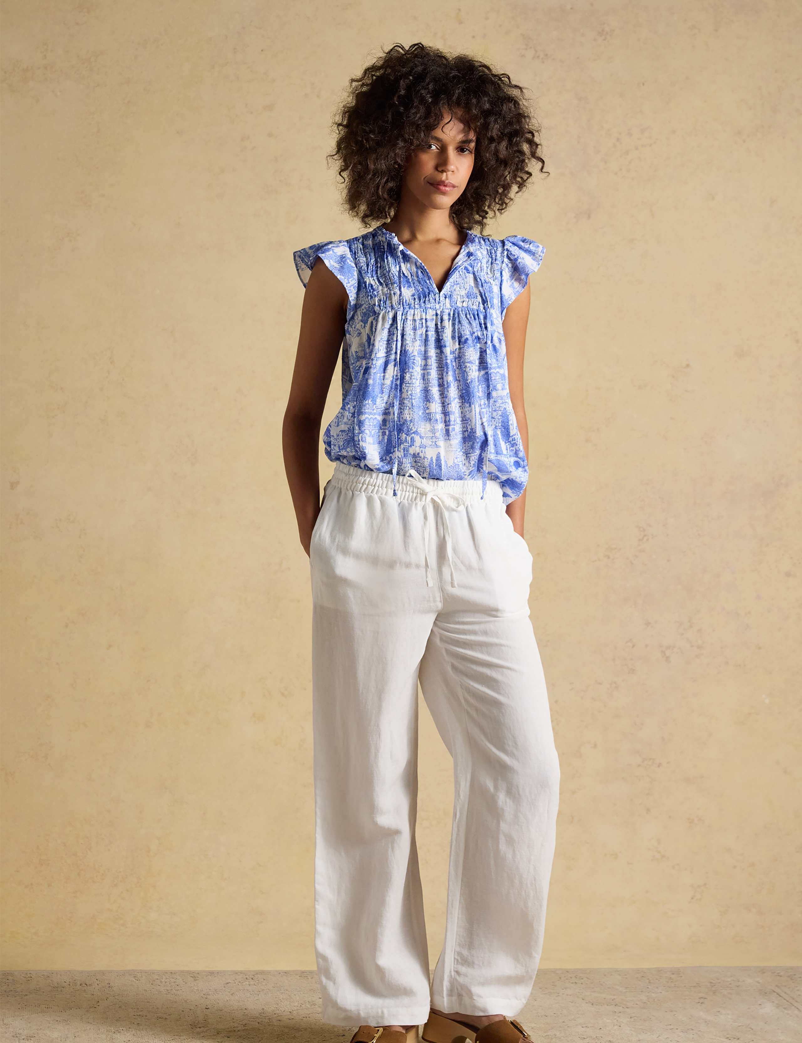 Cotton Rich Printed Smocked Tie Neck Blouse 3 of 9