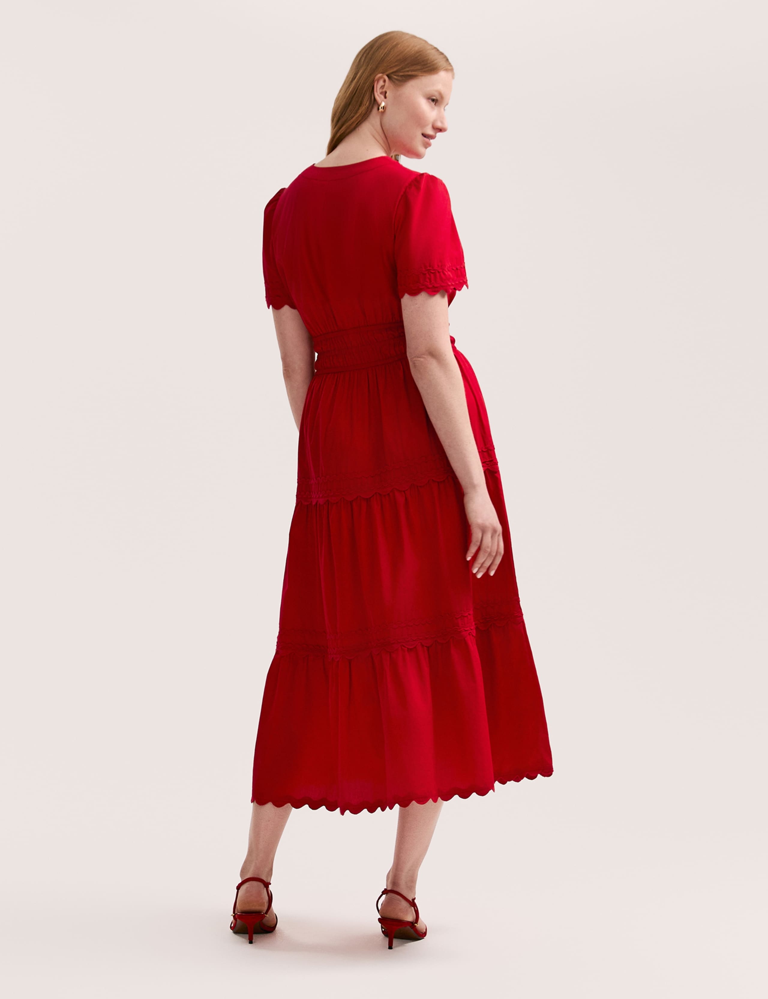 Pure Cotton Textured V-Neck Midi Tiered Dress 3 of 4