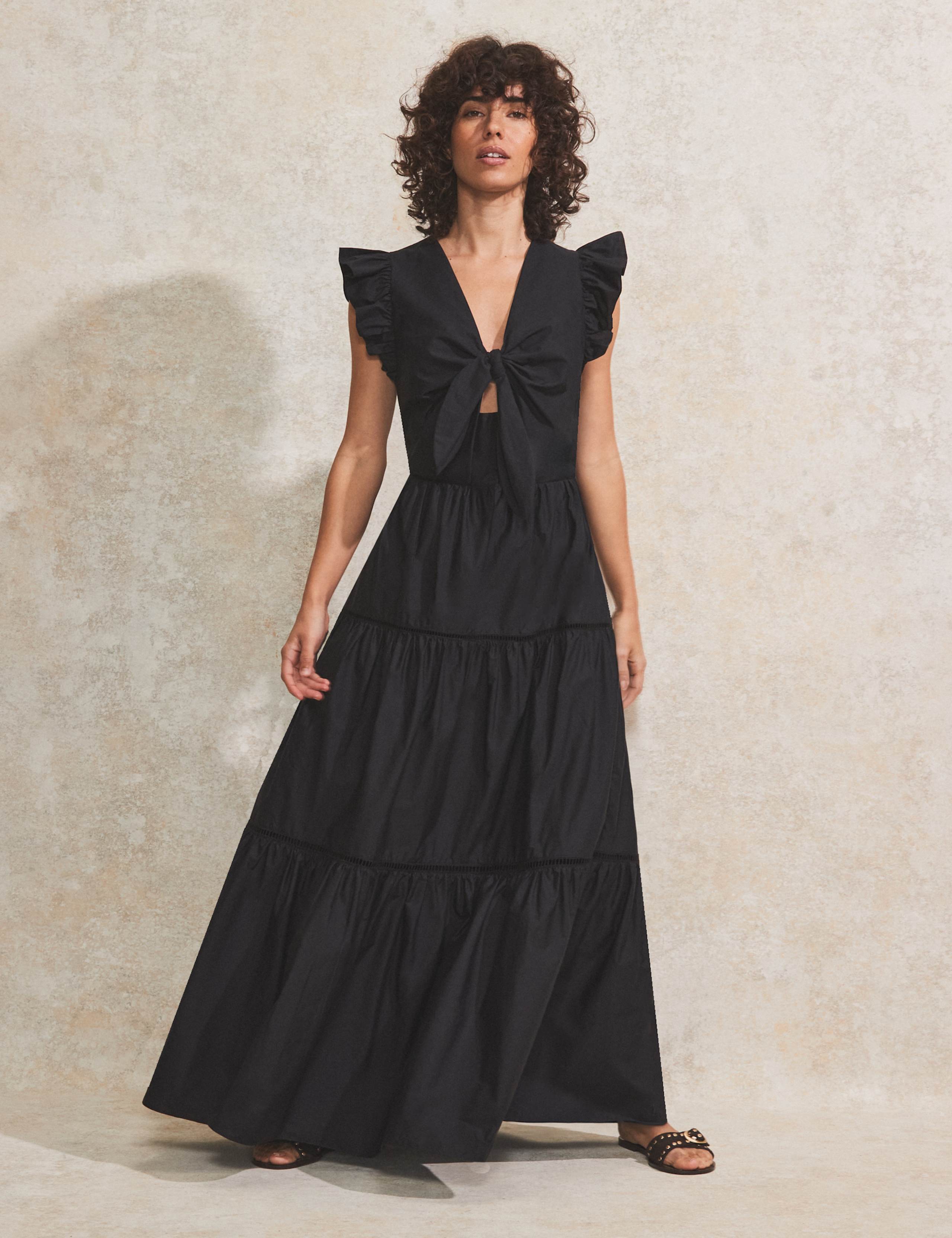 Pure Cotton Tie Neck Tiered Maxi Dress 2 of 4