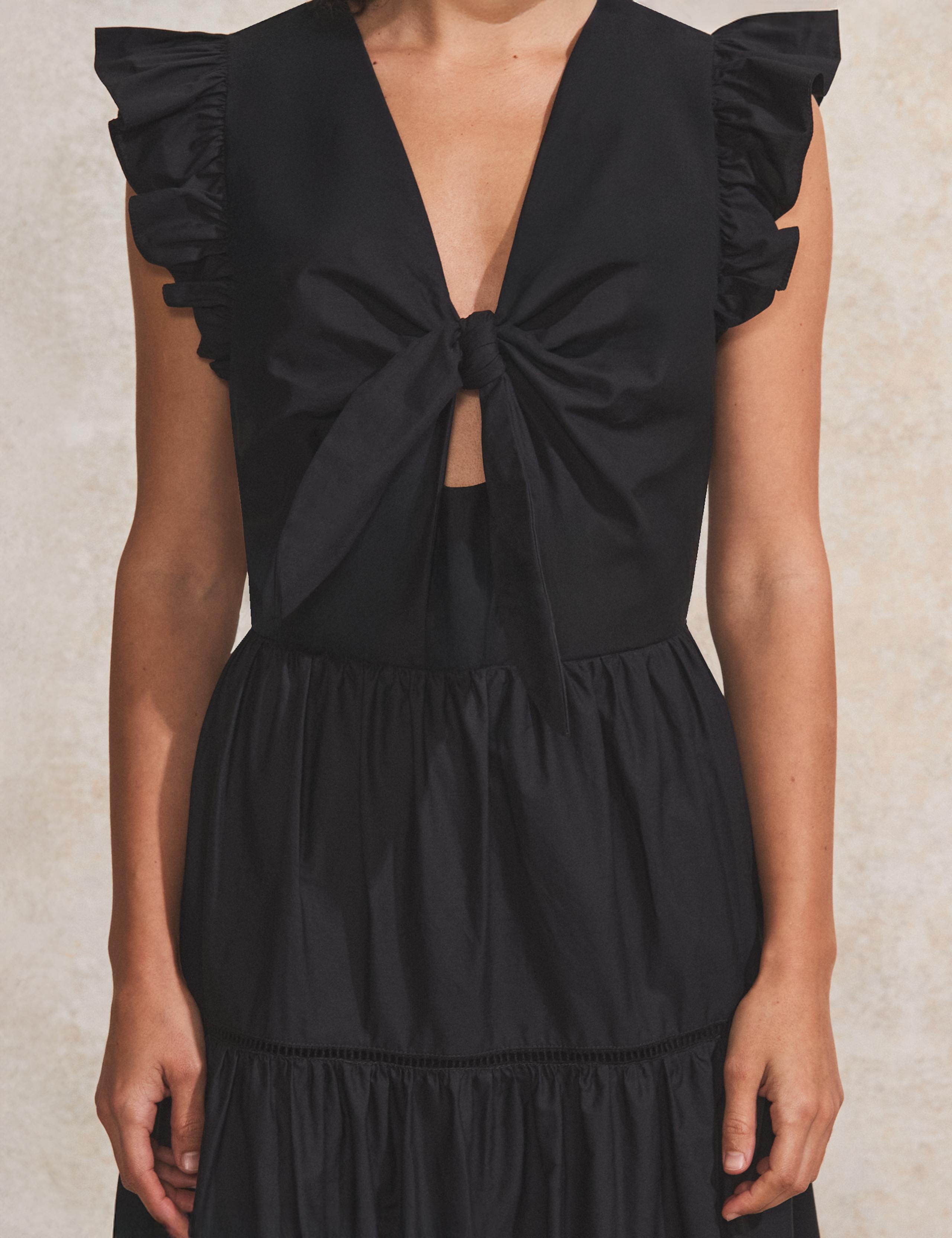 Pure Cotton Tie Neck Tiered Maxi Dress 4 of 4