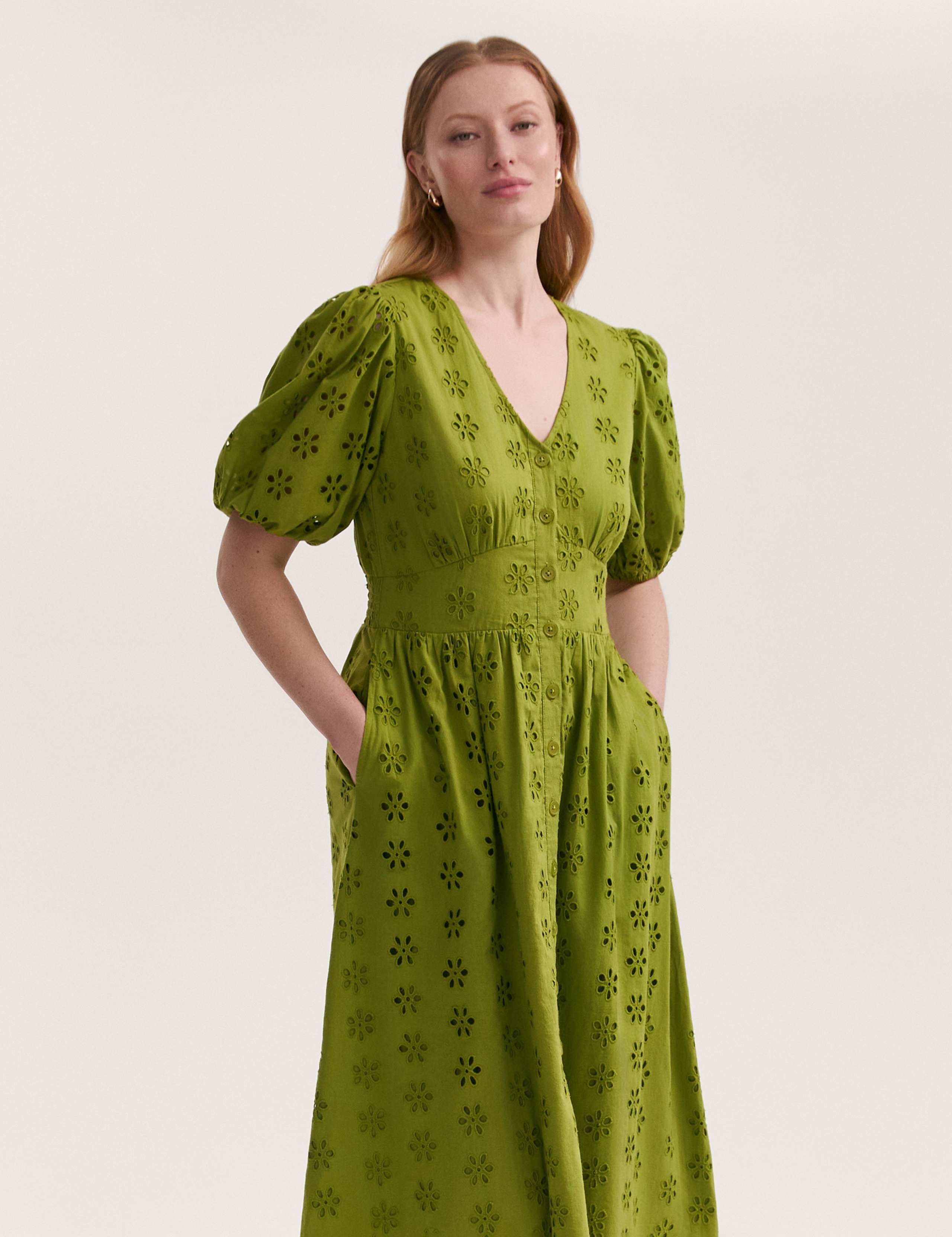Pure Cotton V-Neck Neck Midi Tea Dress 1 of 5