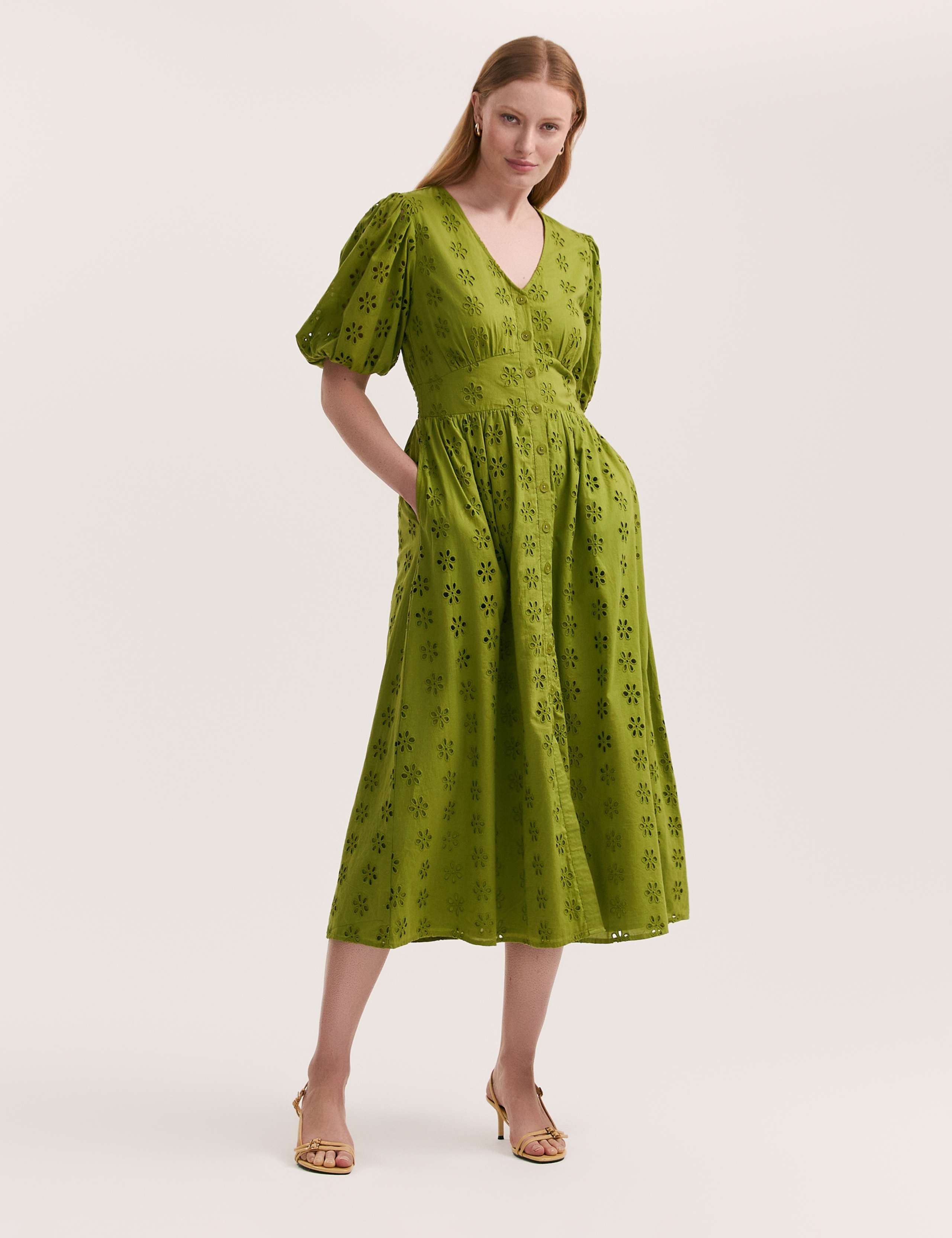 Pure Cotton V-Neck Neck Midi Tea Dress 2 of 5