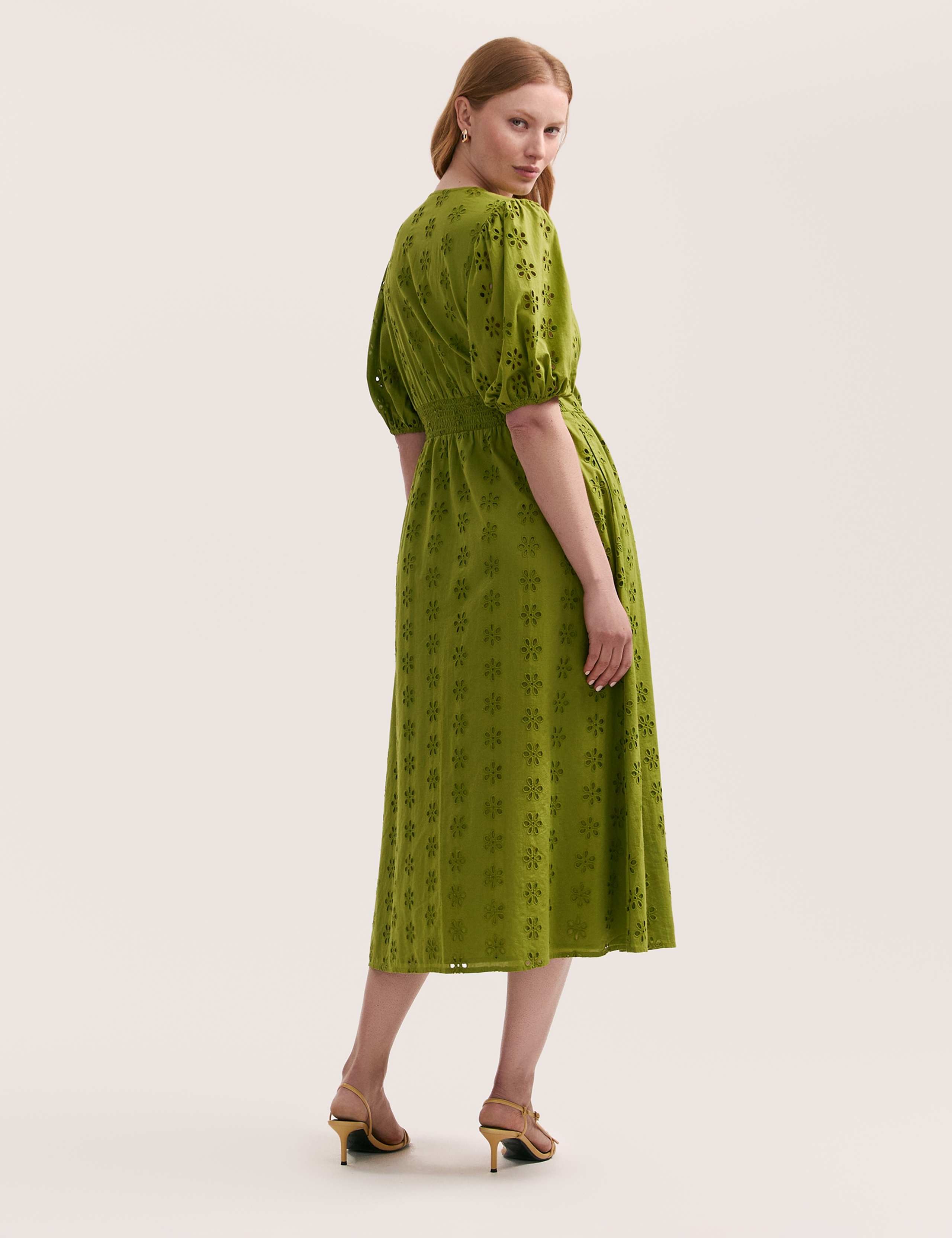 Pure Cotton V-Neck Neck Midi Tea Dress 3 of 5