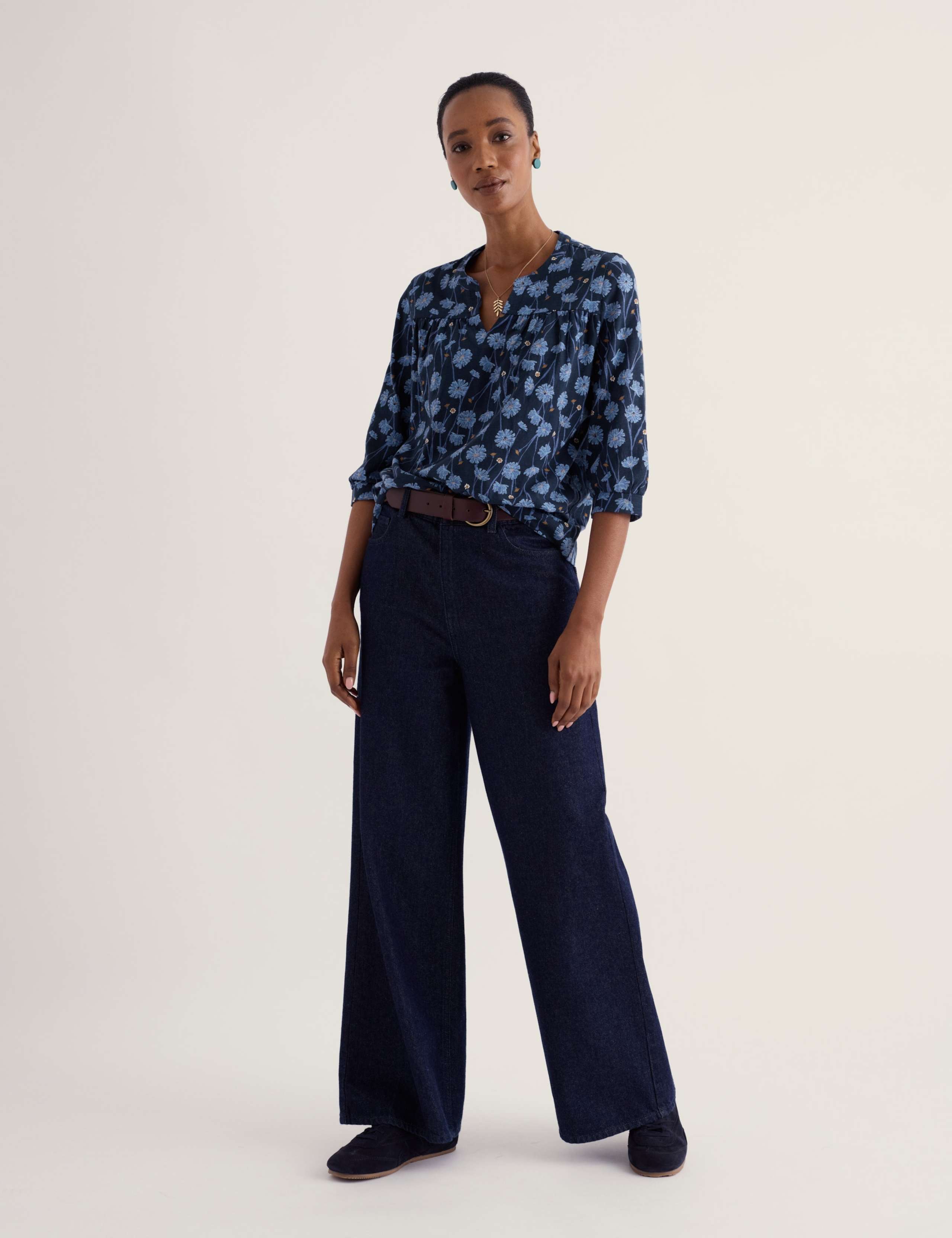 Pure Cotton Floral Notch Neck Relaxed Top 1 of 5