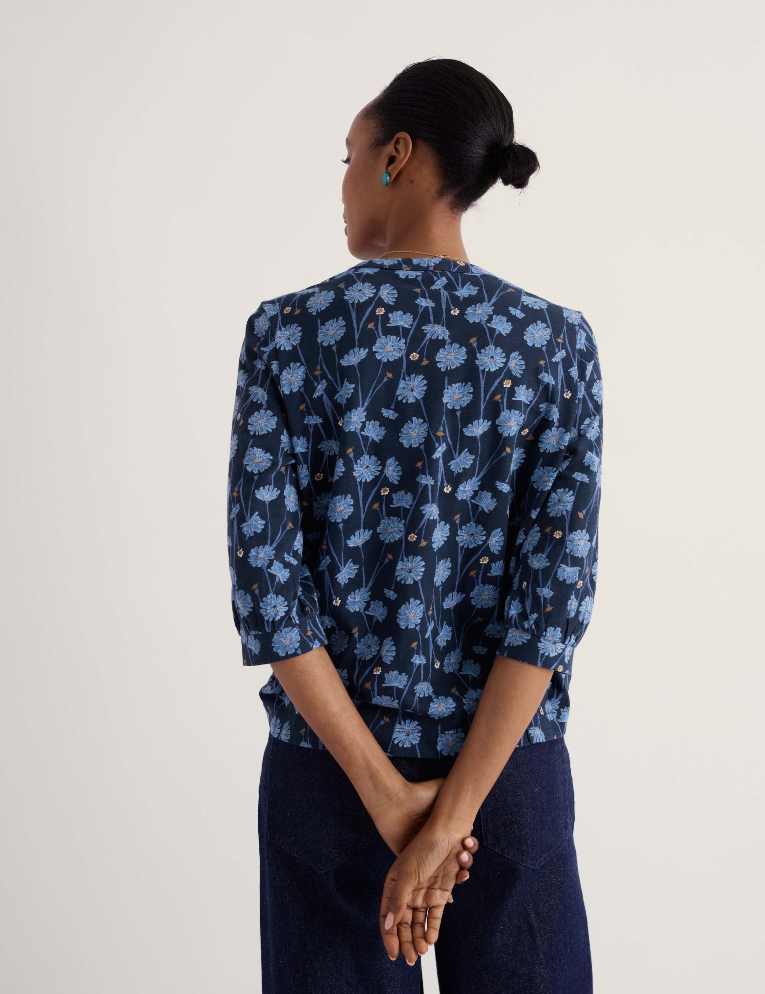 Pure Cotton Floral Notch Neck Relaxed Top 3 of 5
