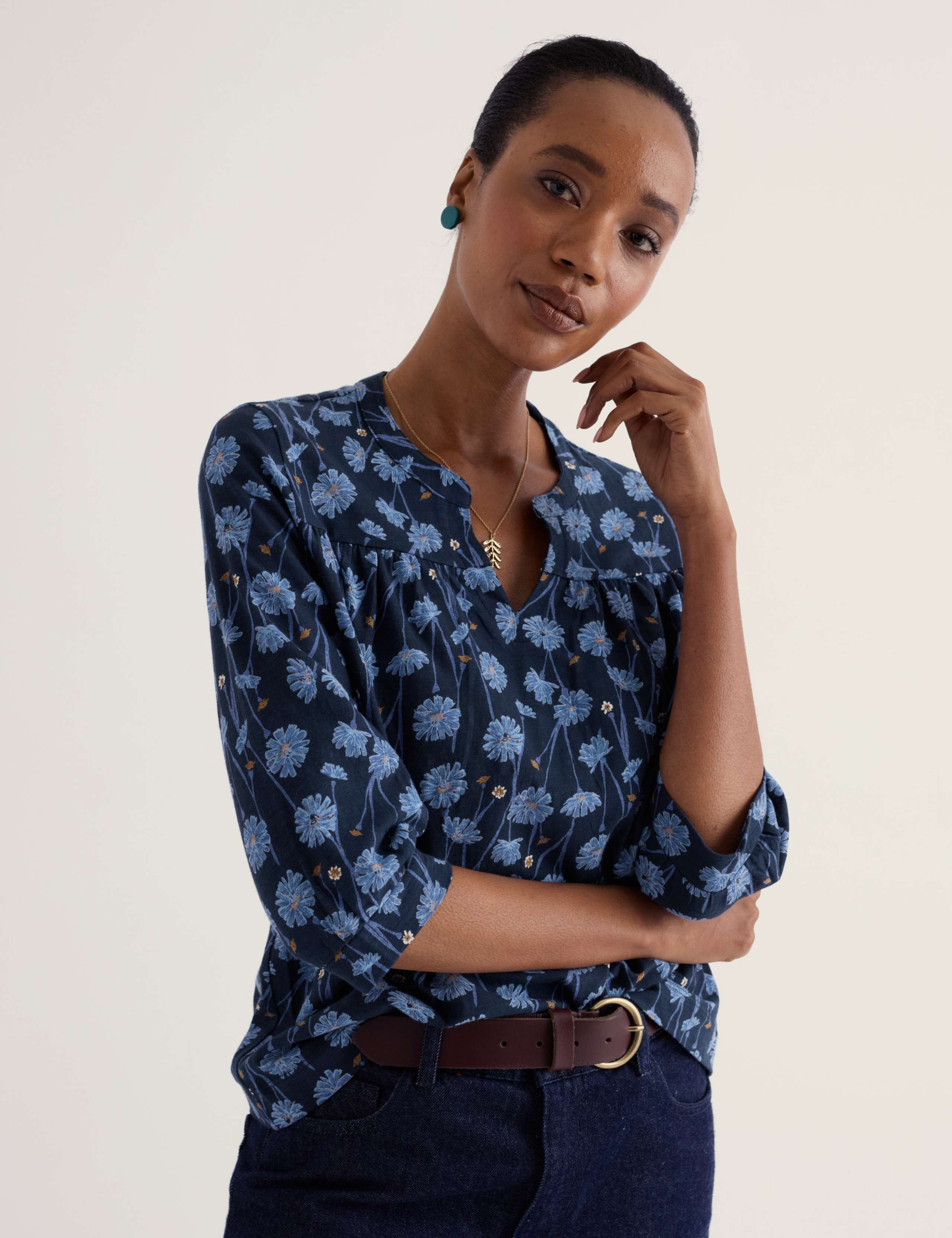 Pure Cotton Floral Notch Neck Relaxed Top 5 of 5