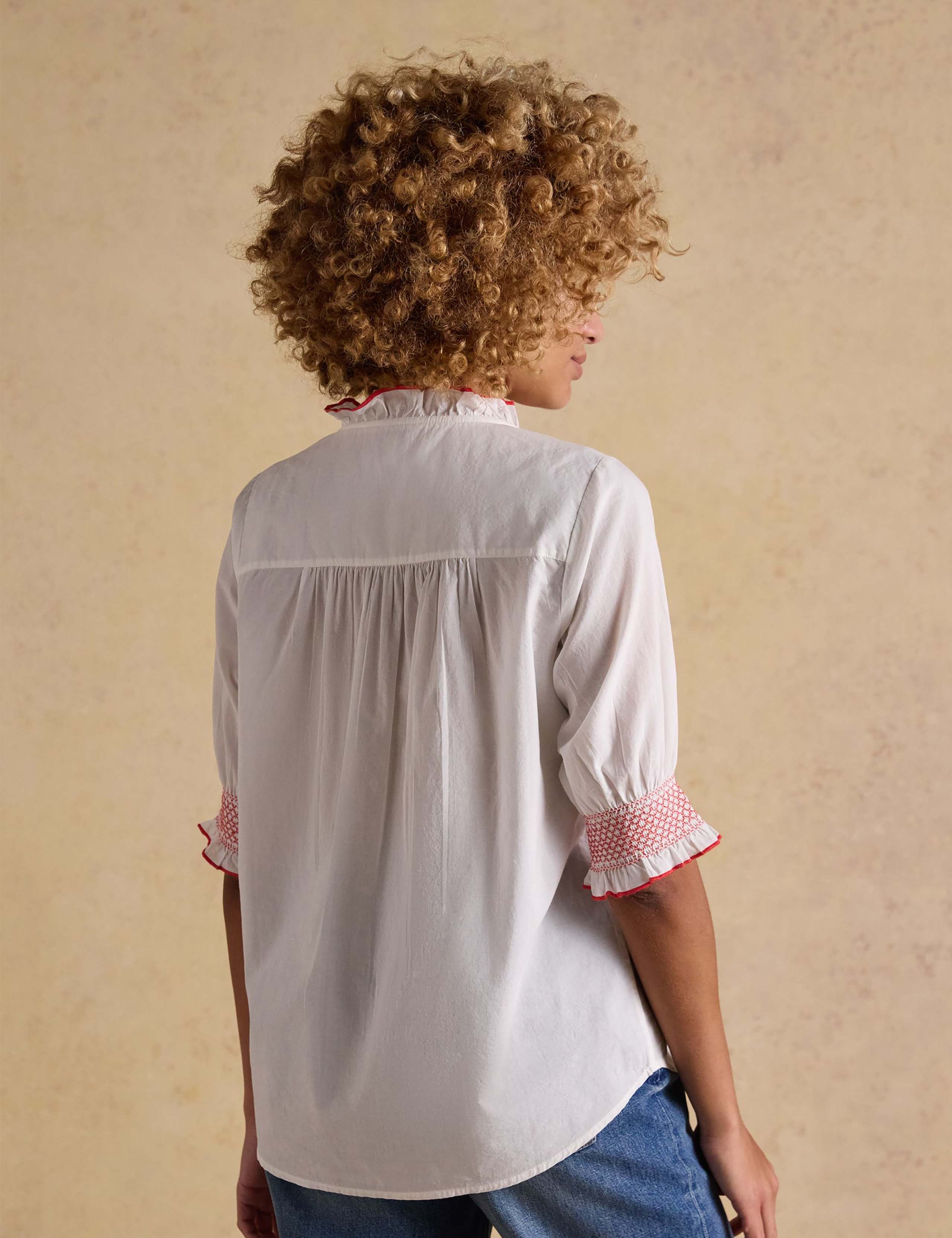 Pure Cotton High Neck Button Through Blouse 3 of 8