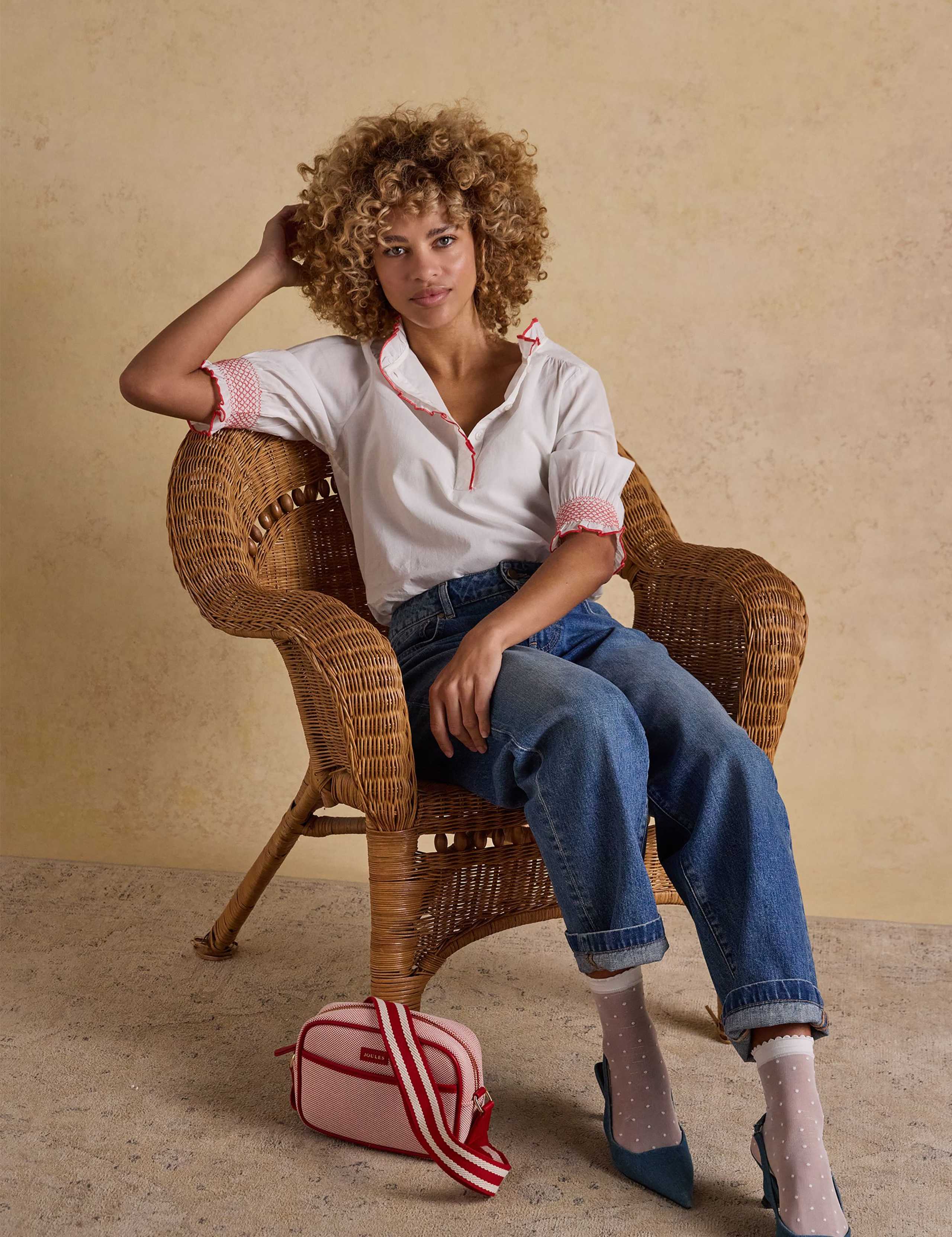 Pure Cotton High Neck Button Through Blouse 6 of 8