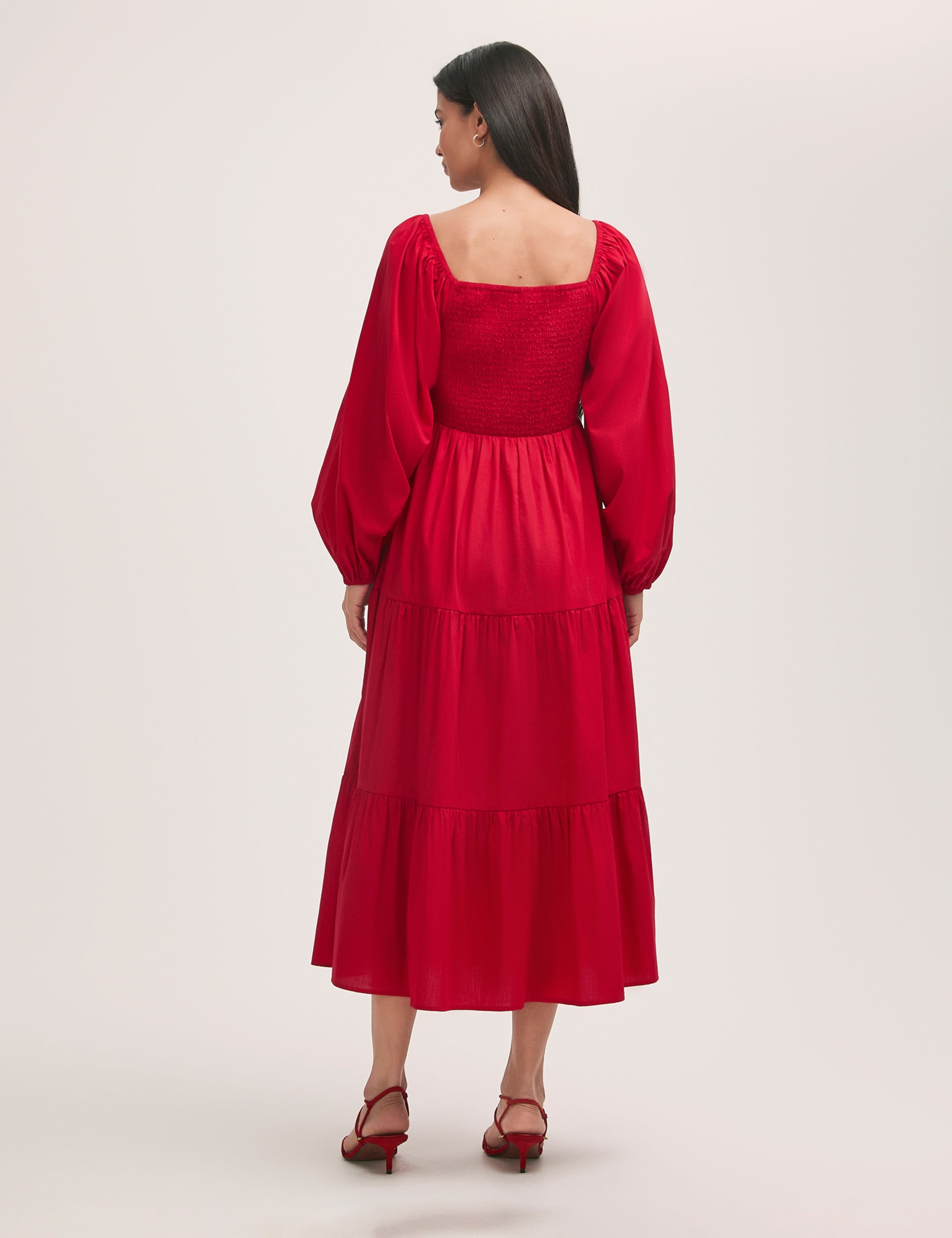 Pure Cotton Square Neck Midi Tiered Dress 3 of 4