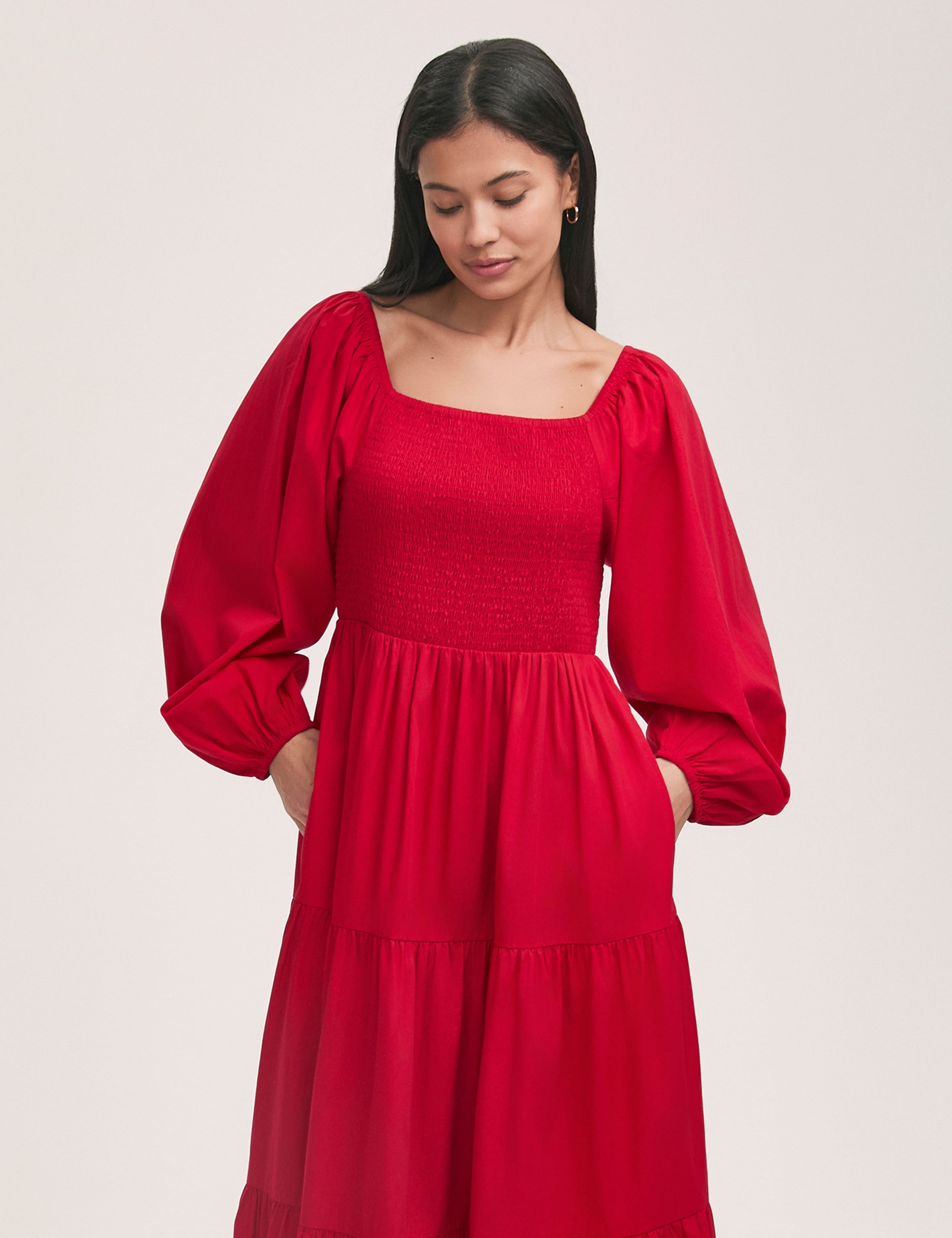 Pure Cotton Square Neck Midi Tiered Dress 4 of 4