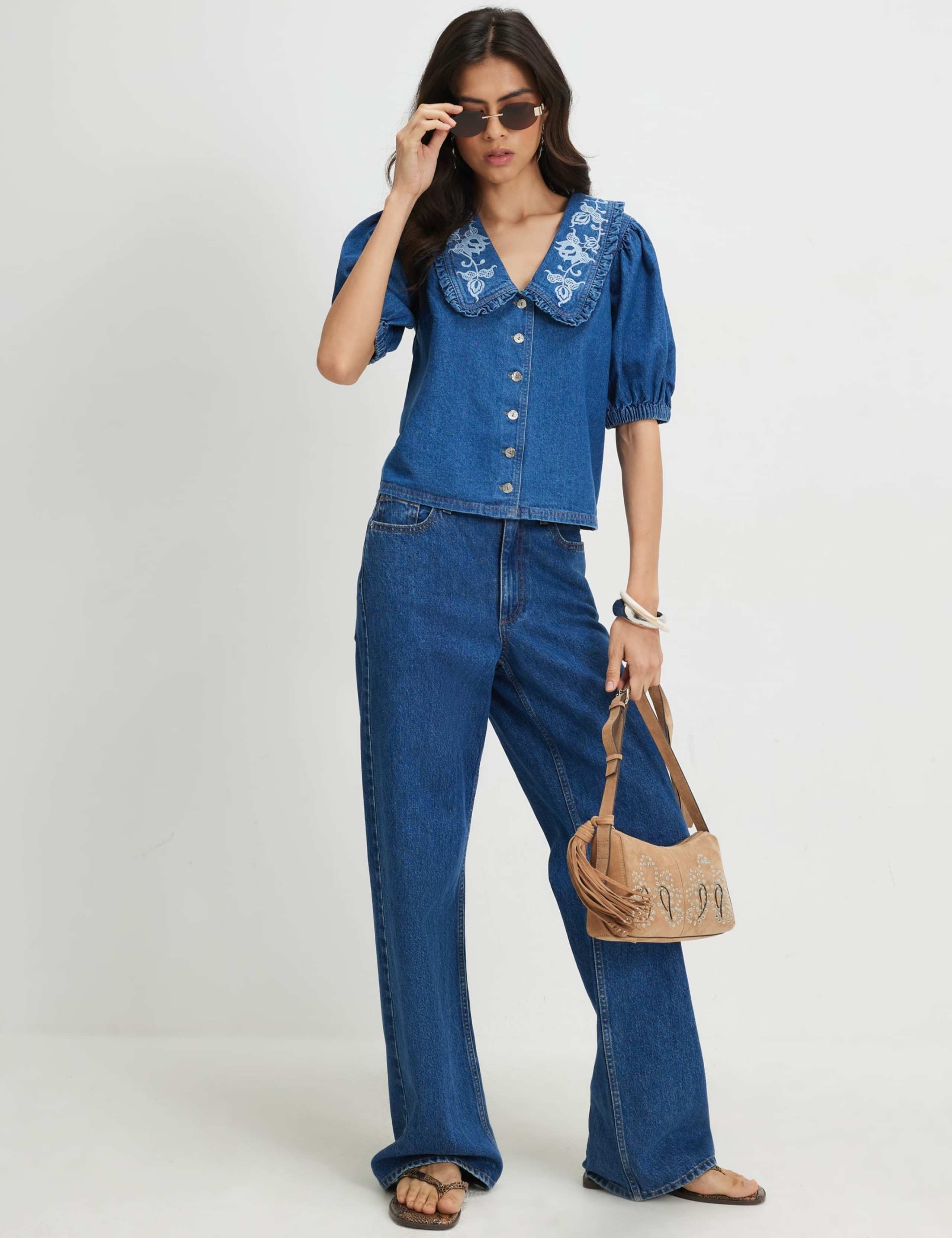 Denim Collared Puff Sleeve Shirt 3 of 5