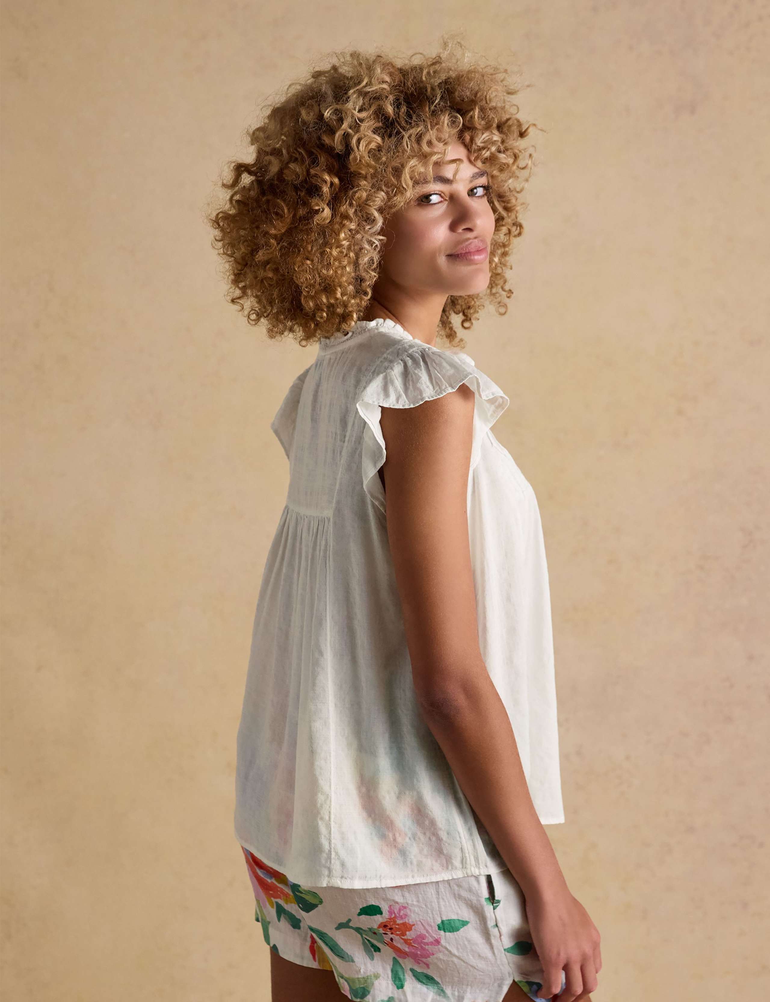 Cotton Rich Tie Neck Blouse 4 of 6