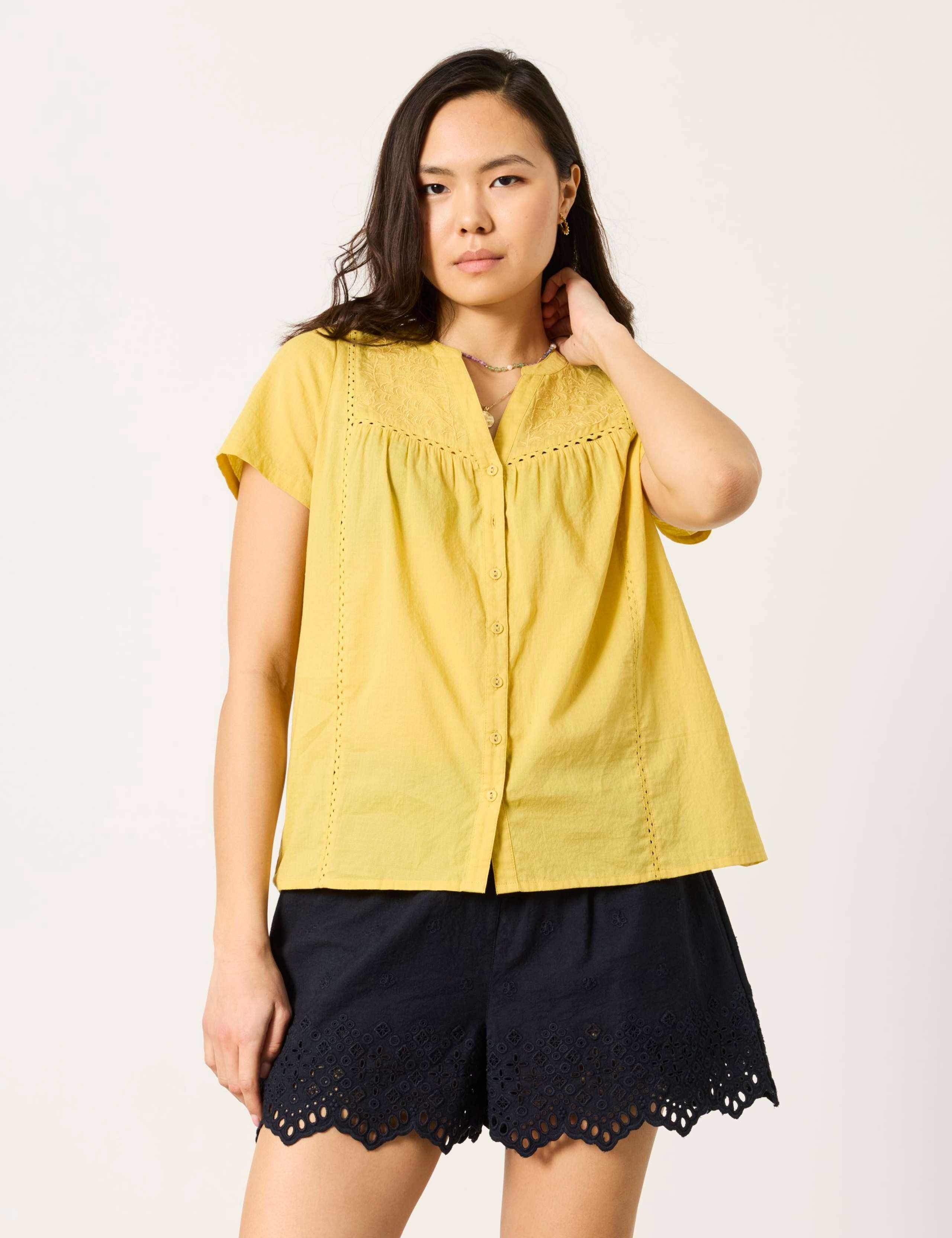 Pure Cotton Embroidered V-Neck Blouse 5 of 6