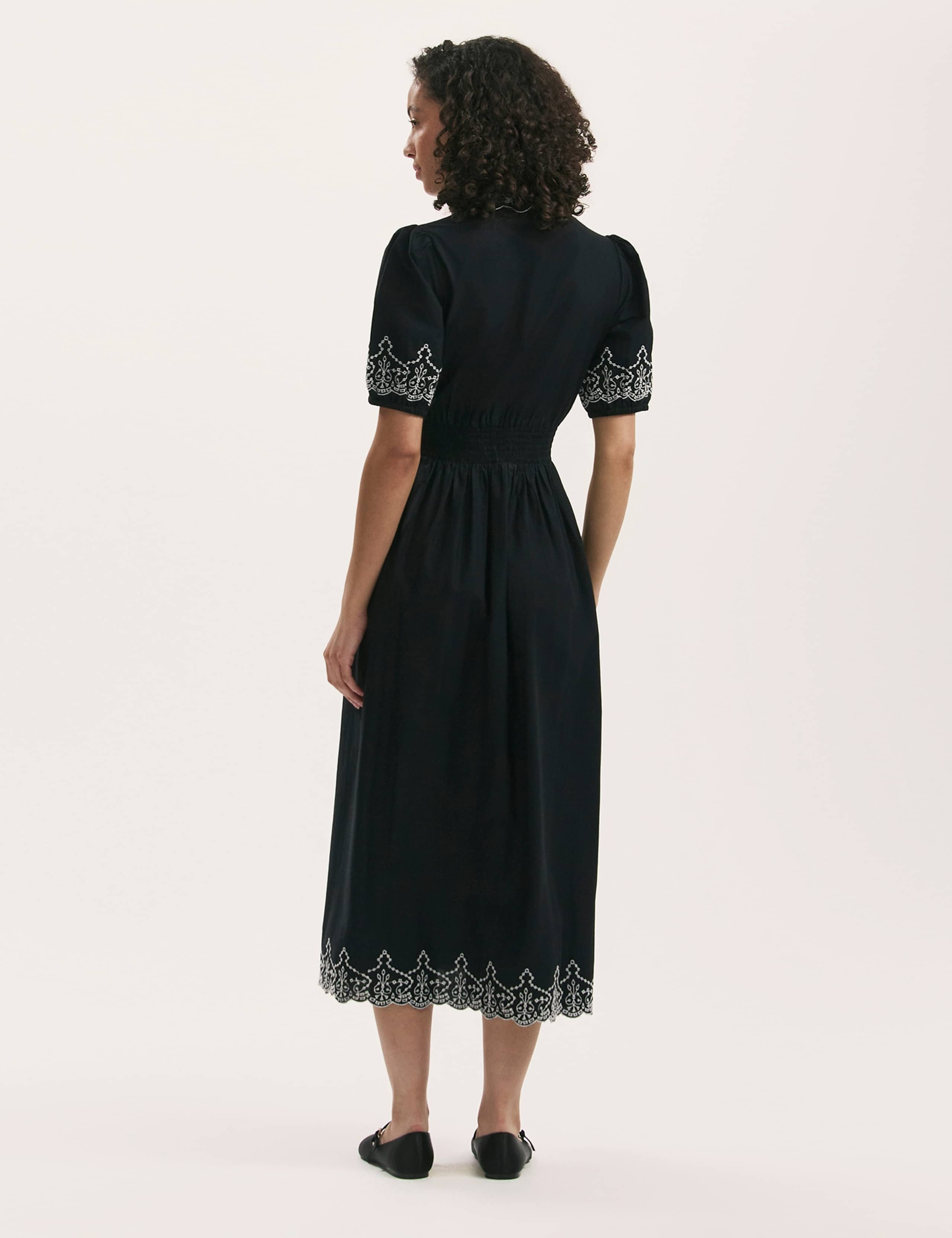 Pure Cotton Embroidered Midi Tea Dress 3 of 4